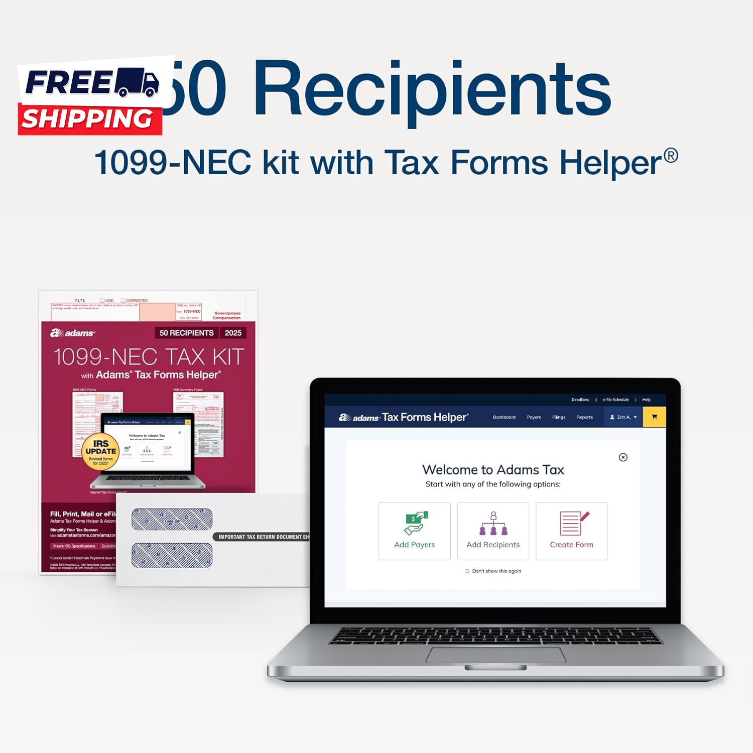 1099 NEC Forms 2025 4-Part Kit for 50 Recipients Includes 6 1096 Forms