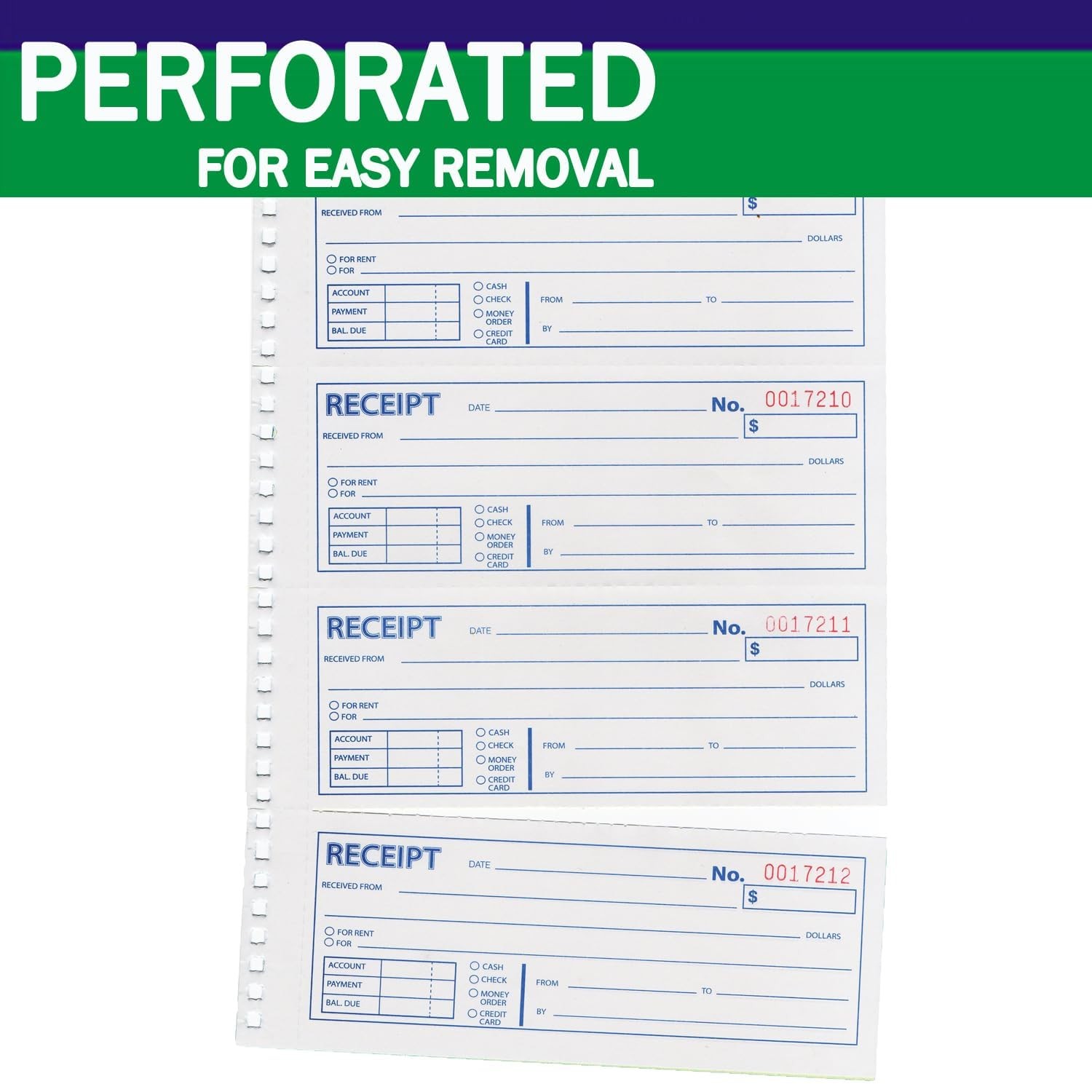 Money and Rent Receipt Book 2-Part Carbonless 7-5/8″ x 11″ Spiral Bound 20