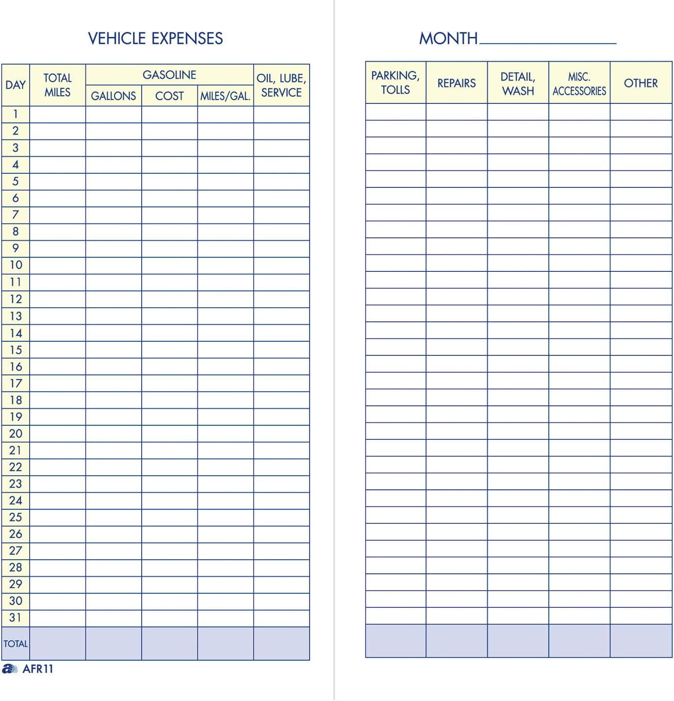 Vehicle Expense Journal, , 3.25 X 6.25 Inches, White (AFR11)