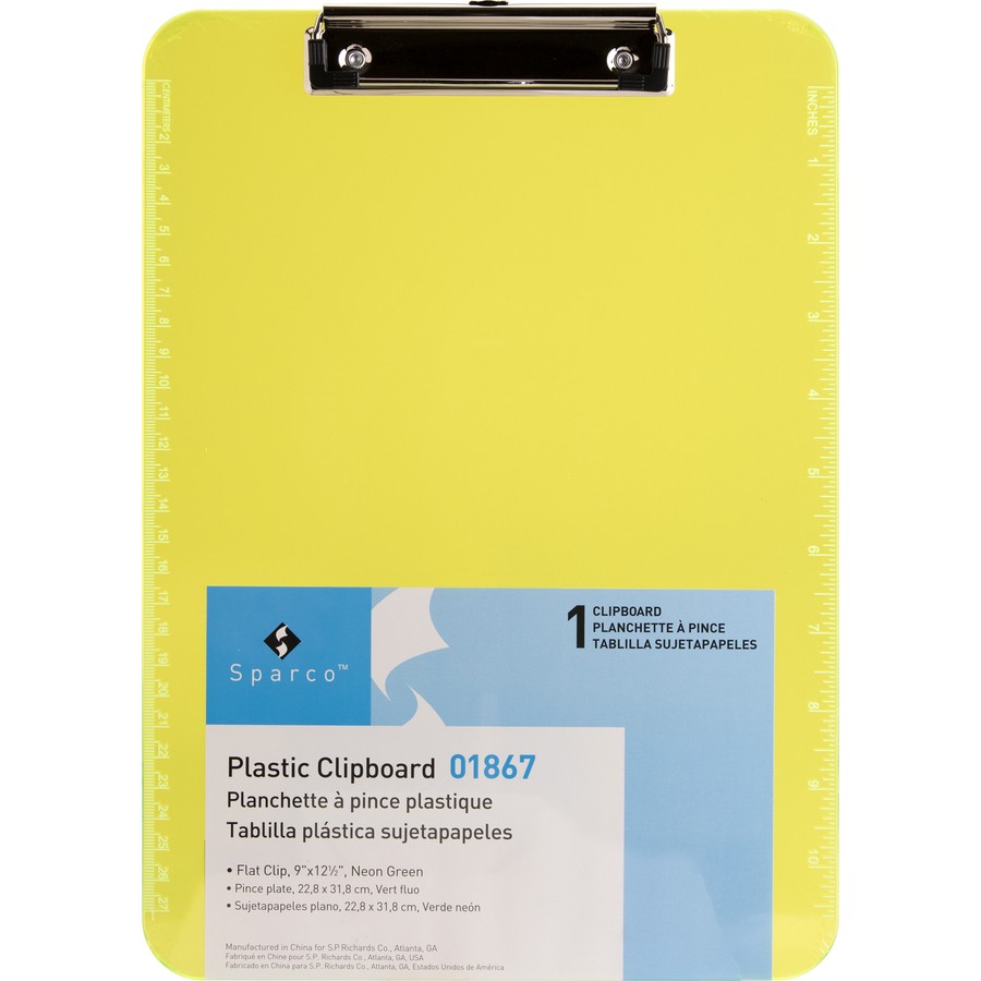 Sparco SPR01867 Translucent Clipboard 9×12 Neon Green