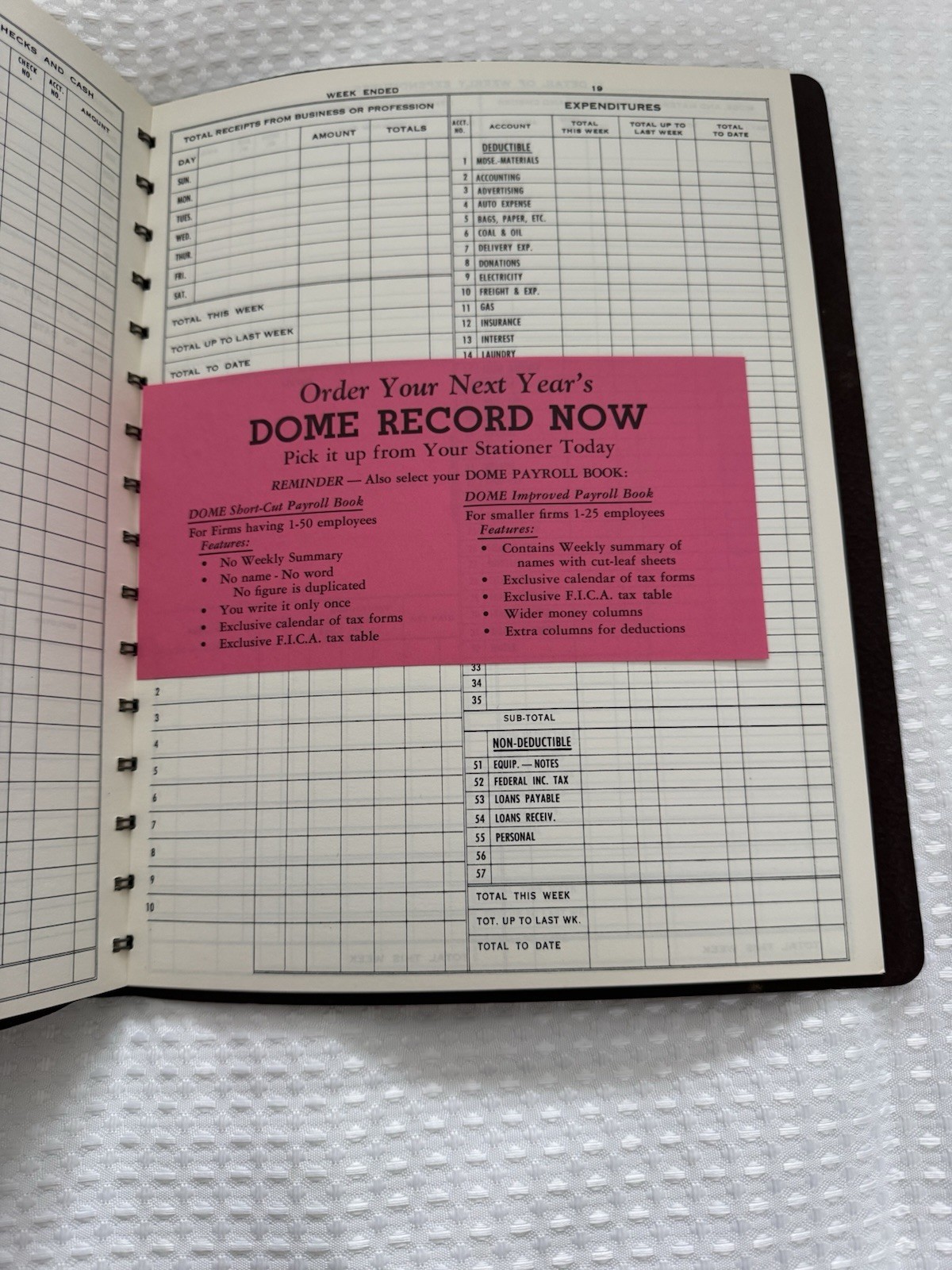 Vintage Dome Simplified Weekly Bookkeeping Record No 600 Unused Ledger Accounts