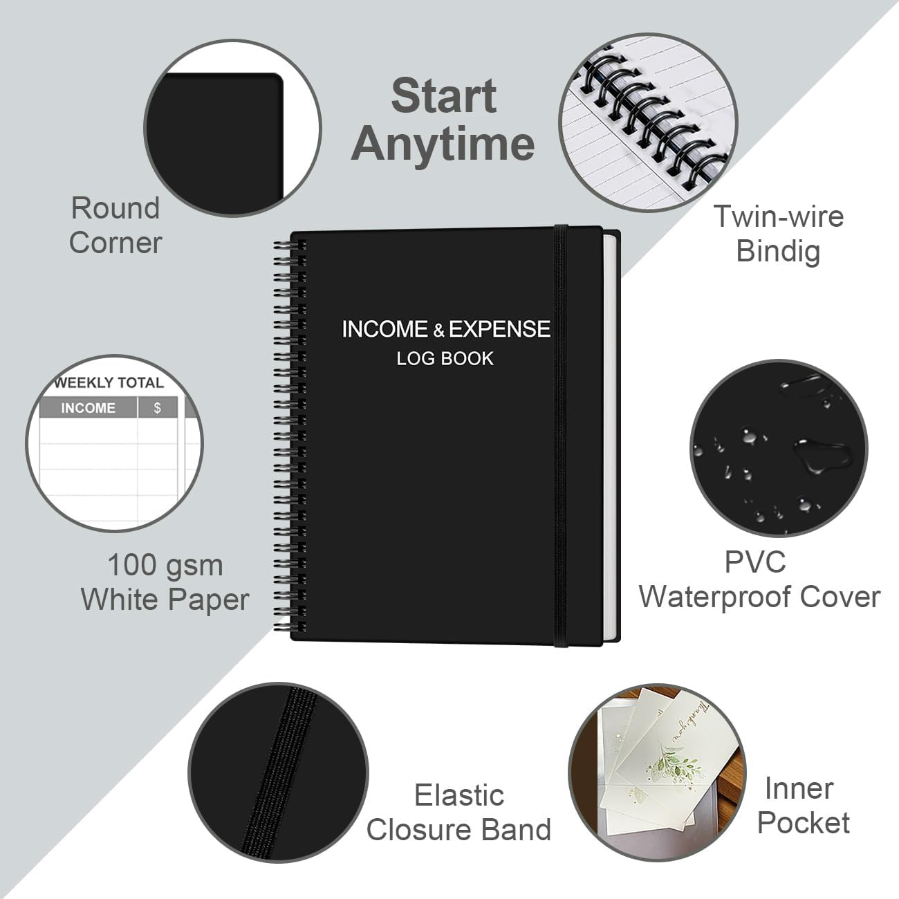 Income & Expense Log Book Tracker for Accounting Bookkeeping Tracking Black