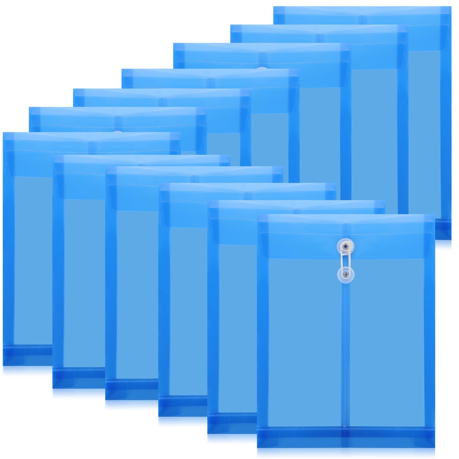 ReliThick 12 Pack Plastic Envelopes with Button and String Tie Closure Blue