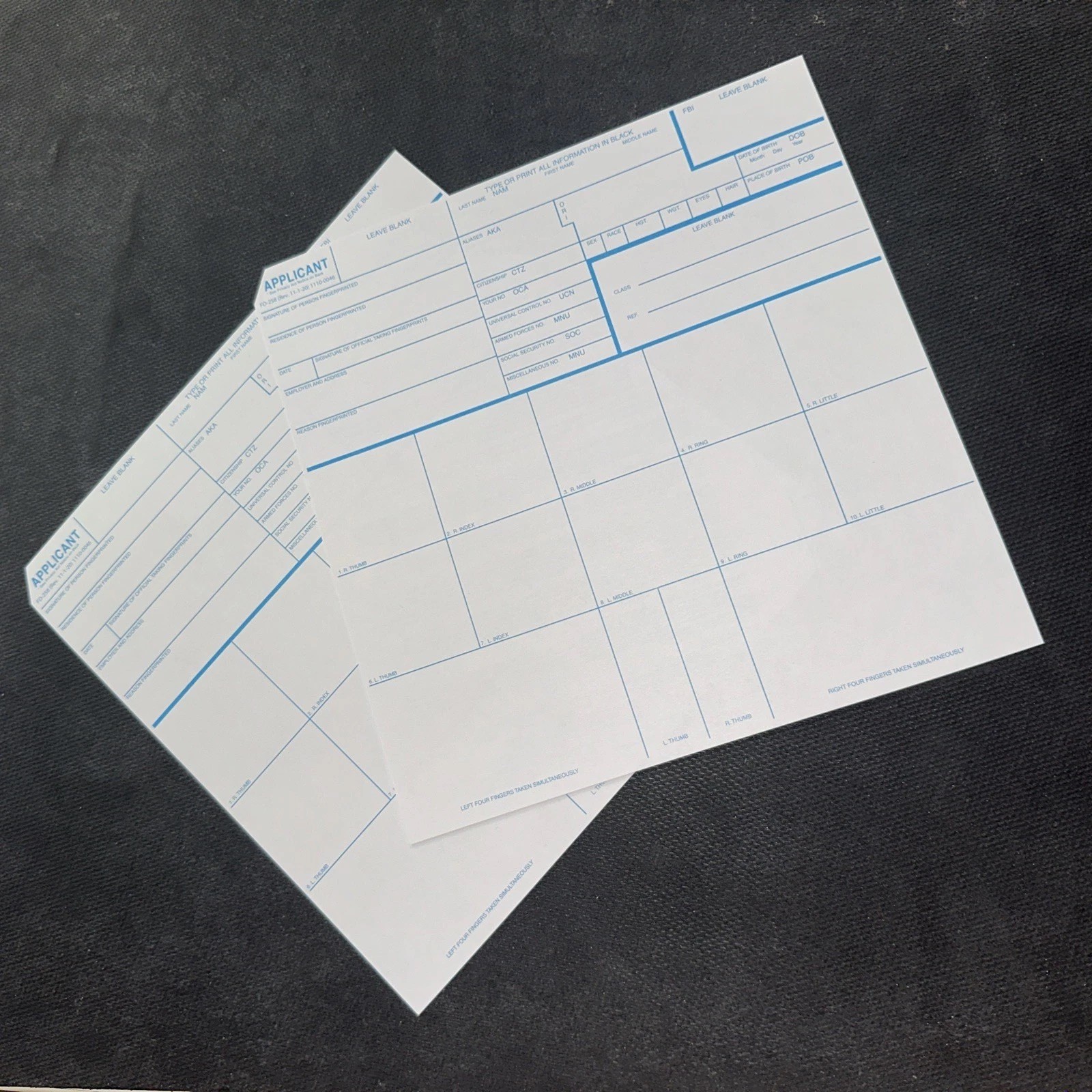 FBI FD-258 Fingerprint Card set of two for federal job applicants – FREE SHIP