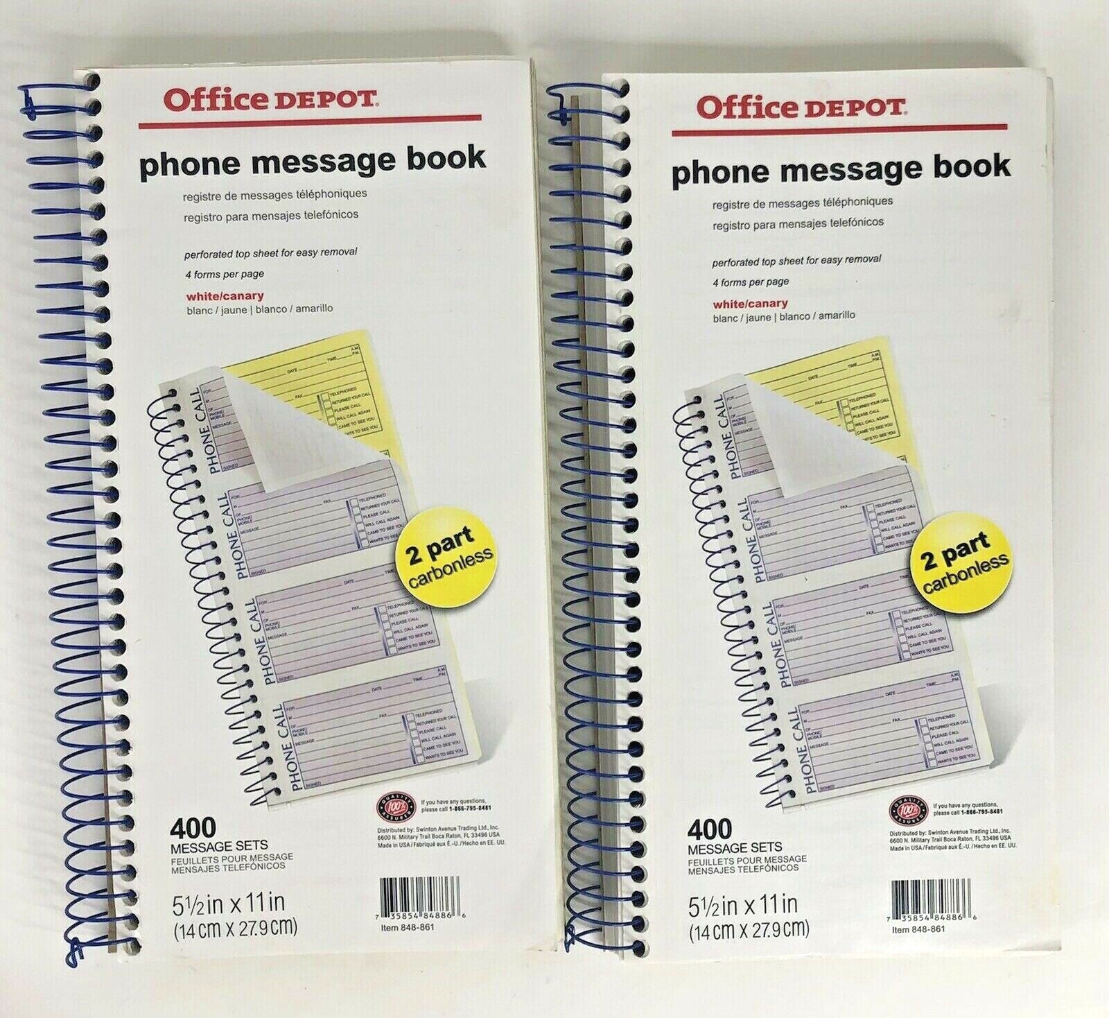 2 Phone Message Books 800 Total 2 Part Carbonless Sets 11″ X 5 1/2″ (400 Each)