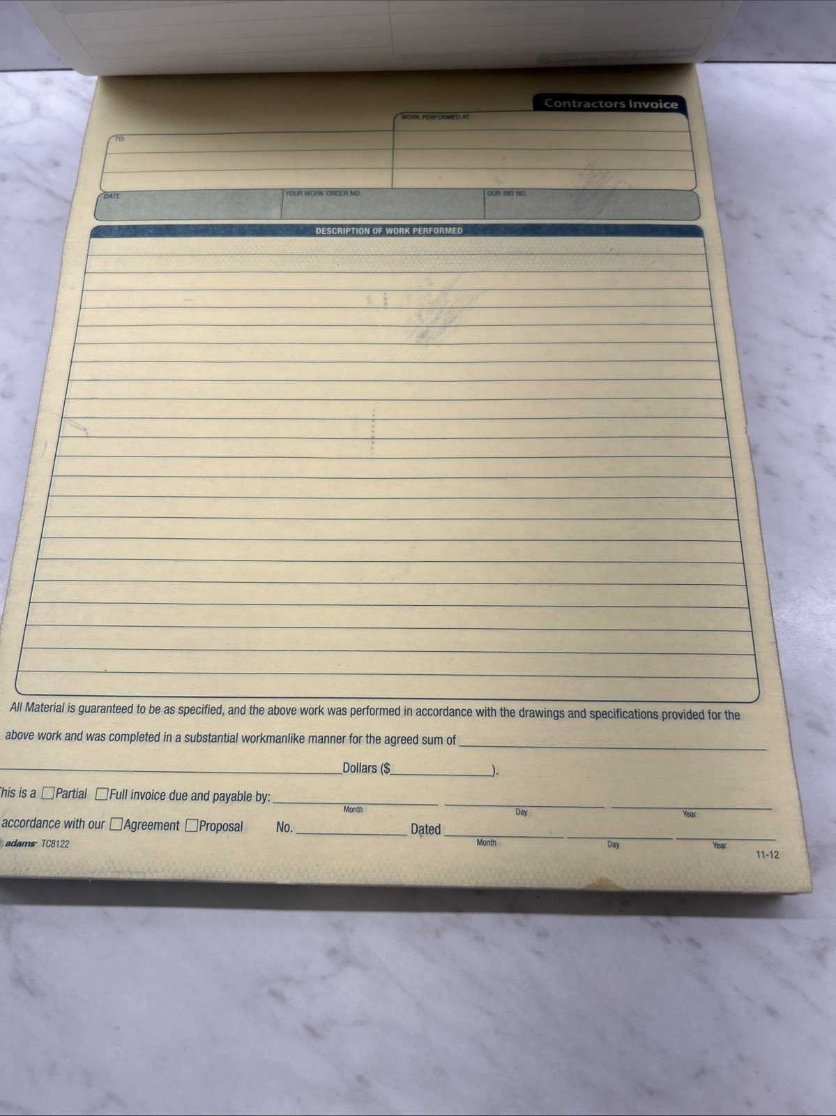 Cardinal Contractor’s Invoice Book – 50 Sheet[s] – 3 Part – Carbonless – 11″ X