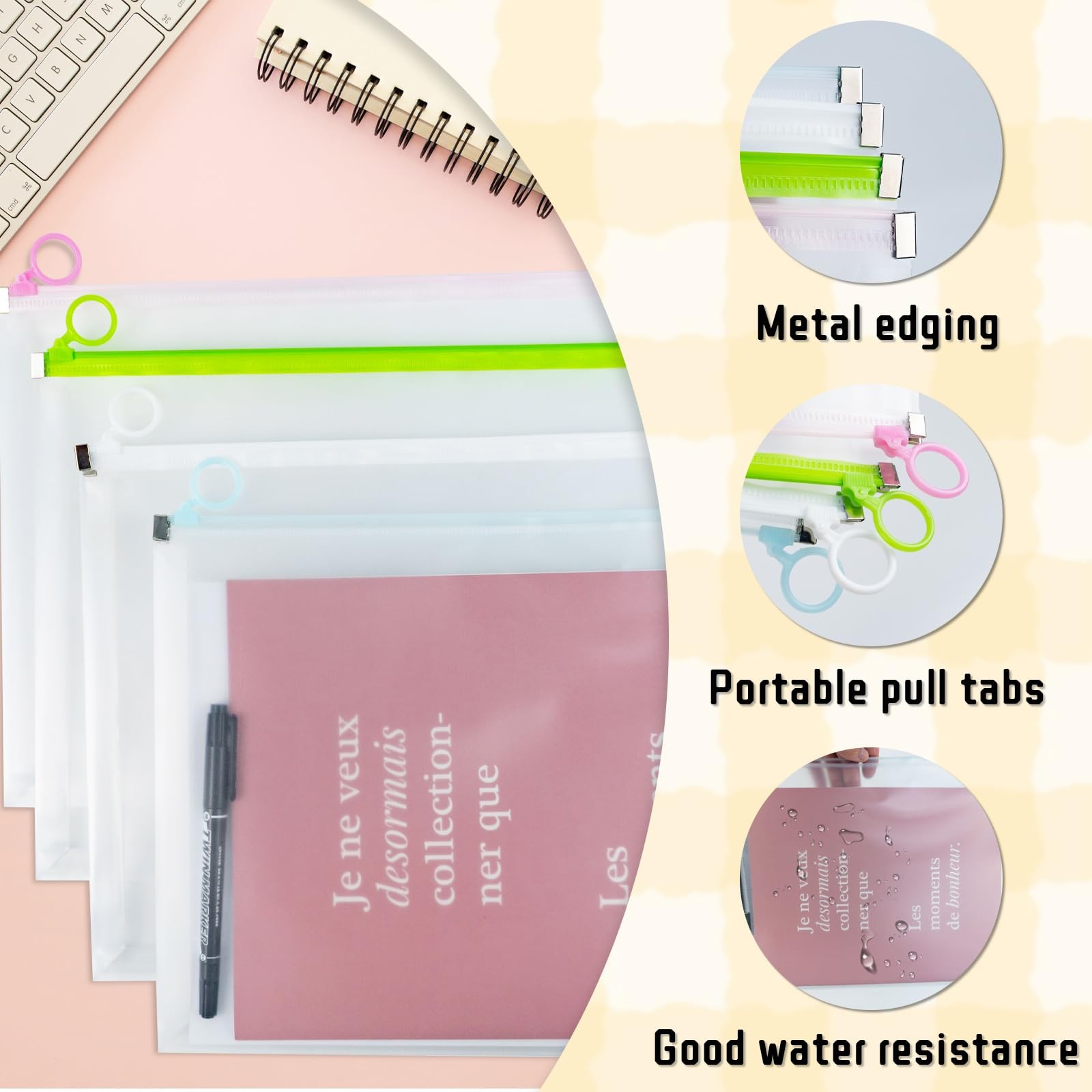4 Pcs Clear Plastic Envelopes, A4 Letter Size Poly Zip Envelopes Multicolour