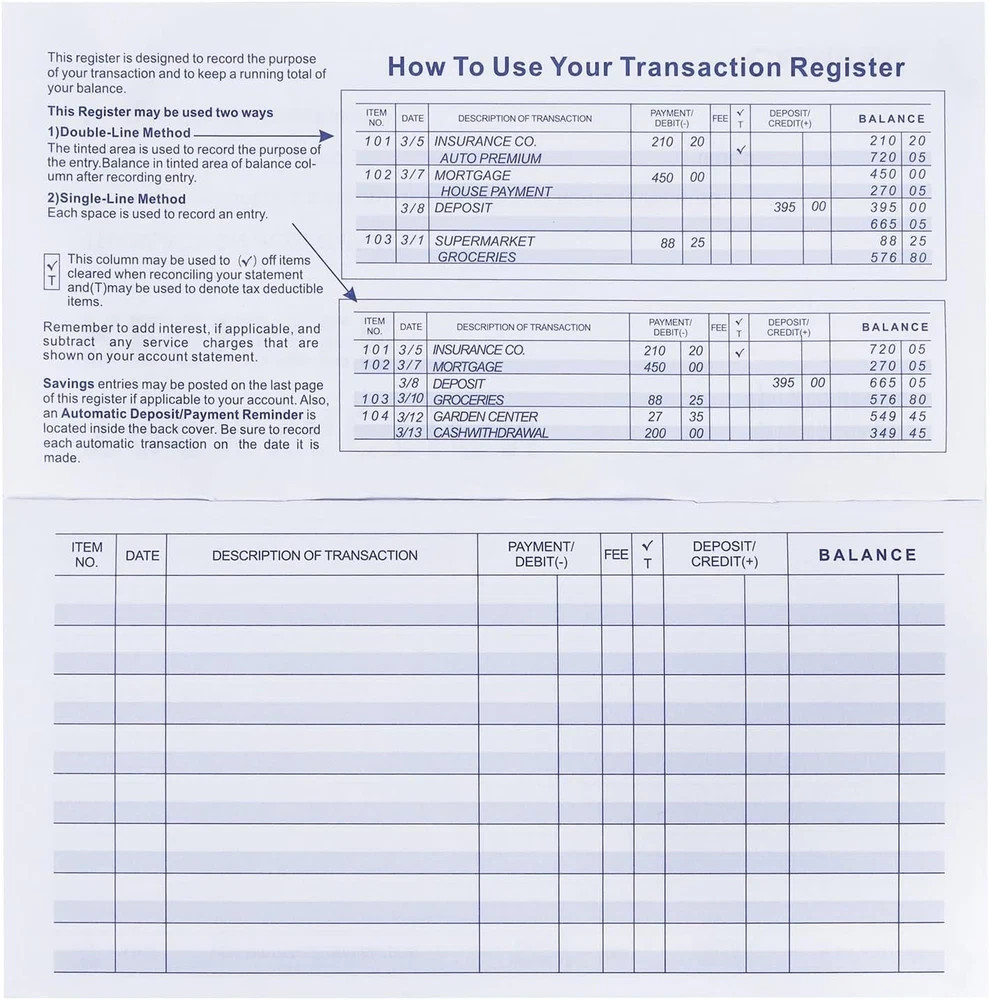 20 Pack Checkbook Register Check Registers for Personal Blank Ledger Transaction