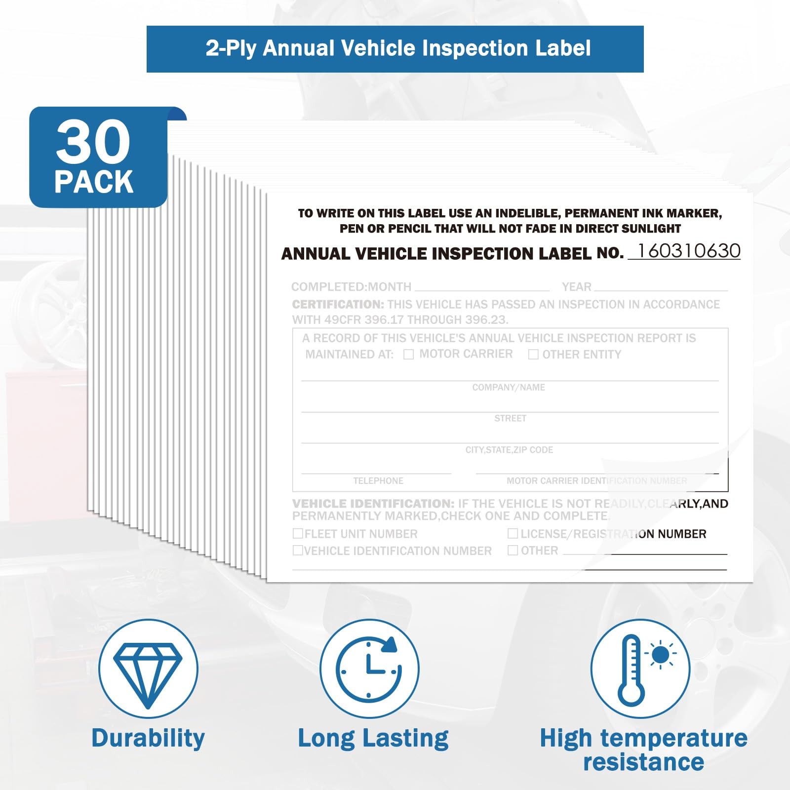 30Pack DOT Annual Vehicle Inspection Forms and Label,30-Pk 3-Ply Annual Vehic…