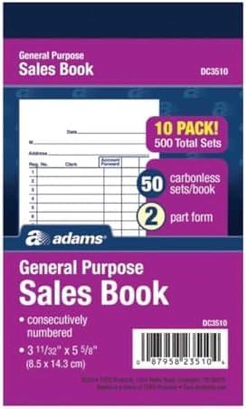 General Purpose Sales Book 10 Pack 2 Part Carbonless Receipt Invoice Form DC3510