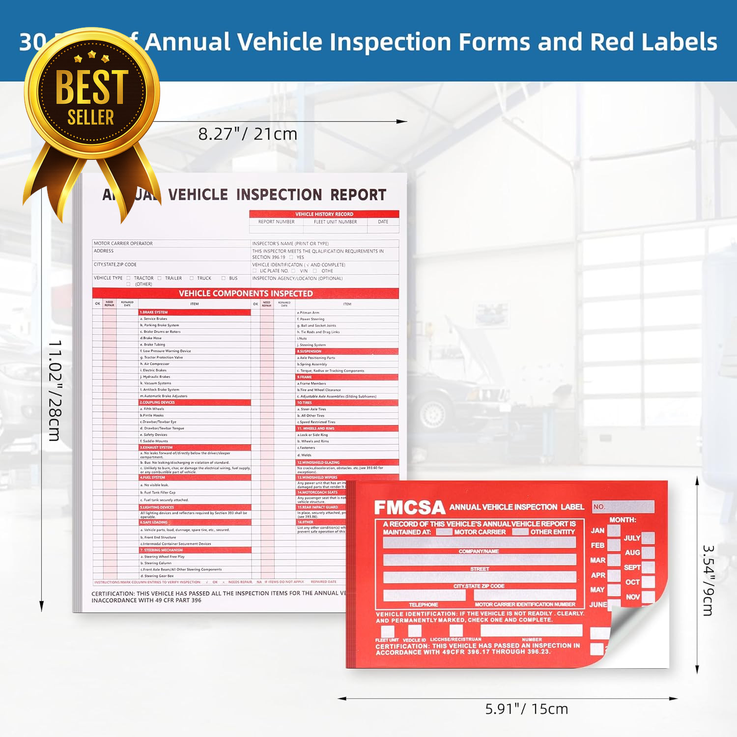 30-Pack Vehicle Inspection Report Forms 3-Ply Carbonless with Hardboard FMCSA DO