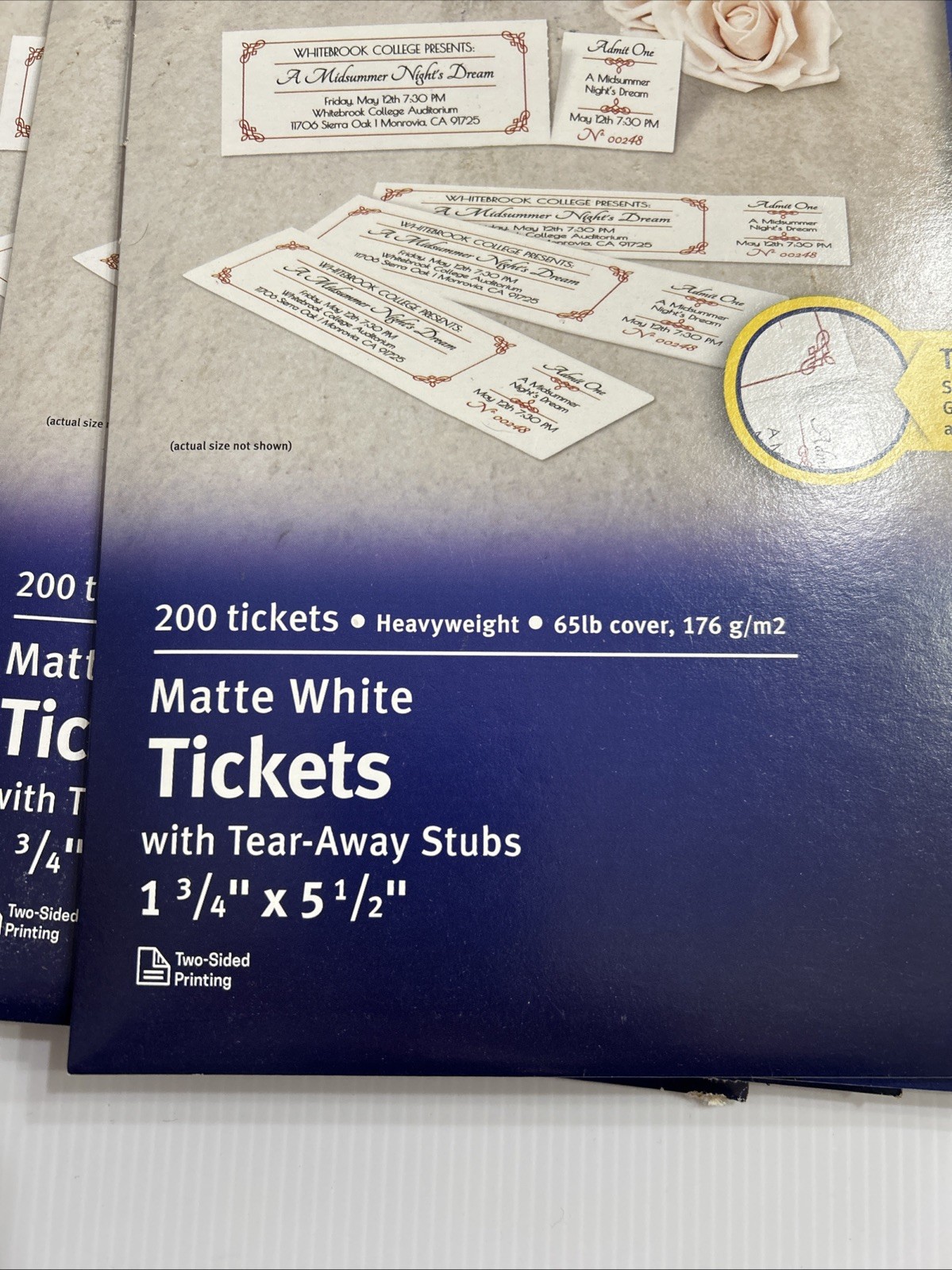 Lot of 4 AVERY 16154 Matte Whie Tickets with Tear Away Stubs 8.5 x 11 (4×200 pc)
