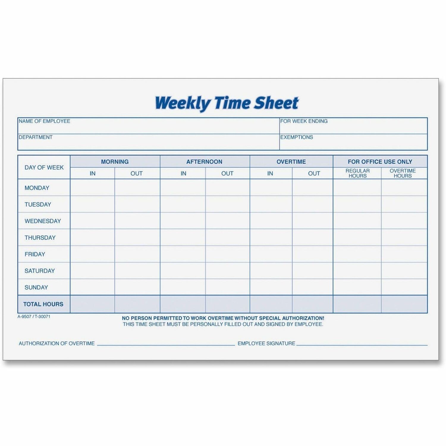 Cardinal Brands TOP30071 Weekly Timesheet 100 Sheets 5.5″x8.5″ White