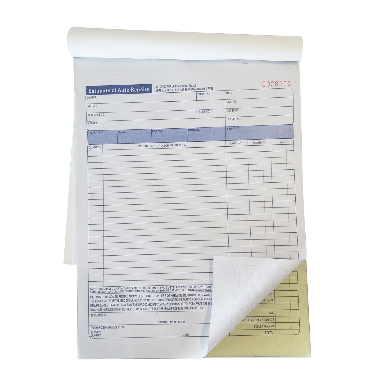 Roll Maven 10 Pack Auto Repair Estimate Book, 2-Part, 10 Pack, White