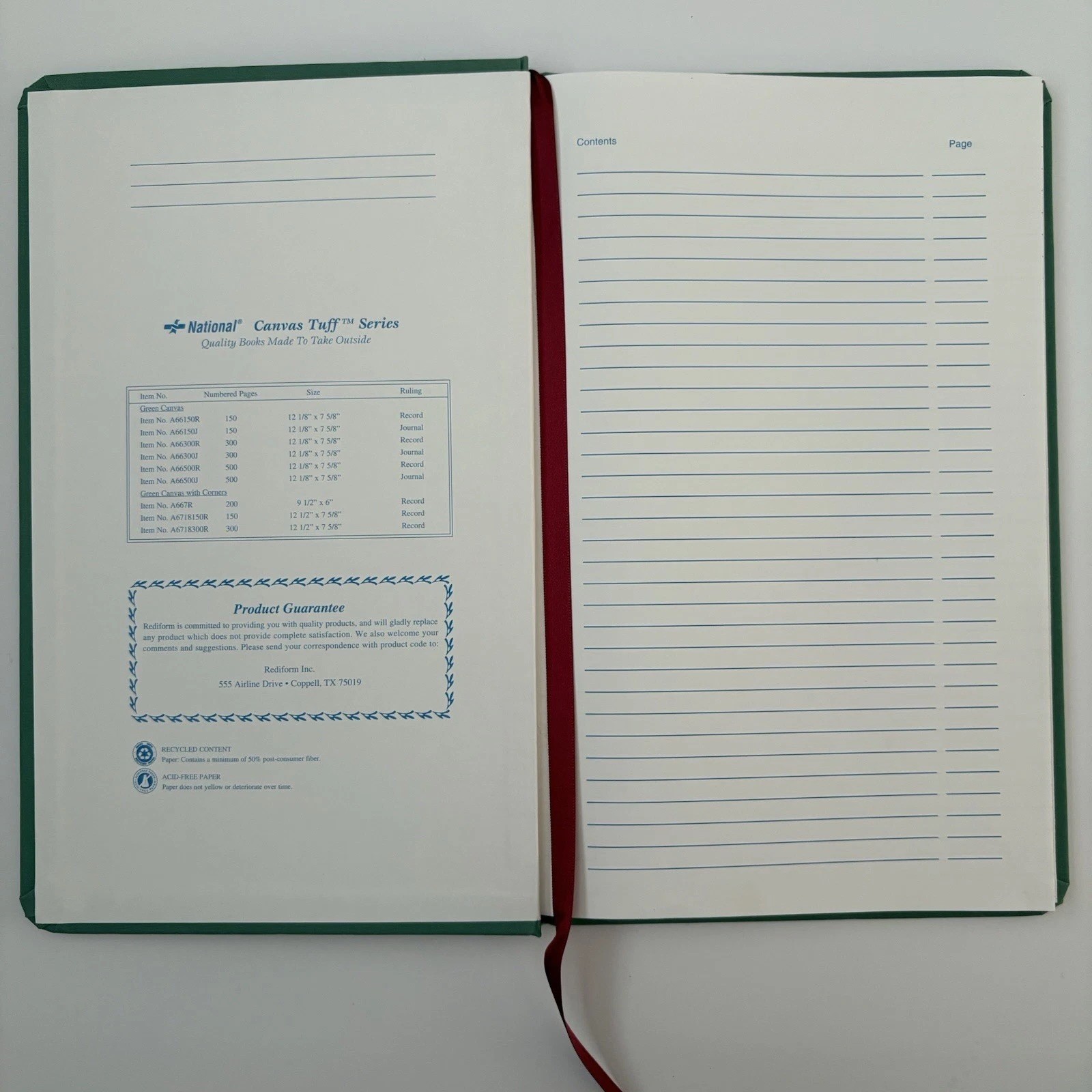 National A66150R Record Book Canvas Tuff Series 160 PGS READ! 12-1/8 x 7-5/8
