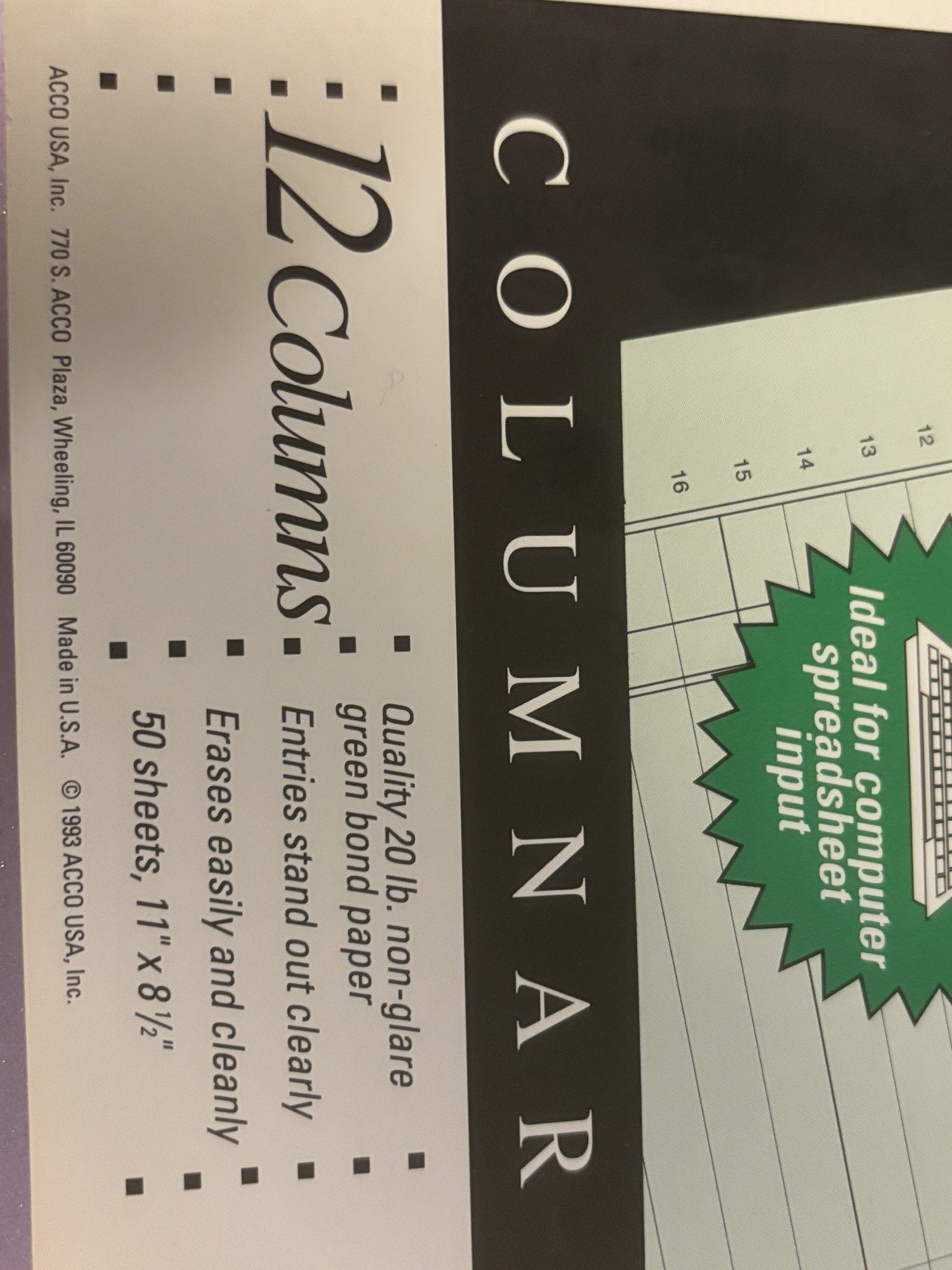 Wilson Jones Columnar Pad G7212D 12 Columns 50 Sheets 8.5 X 11 Inches