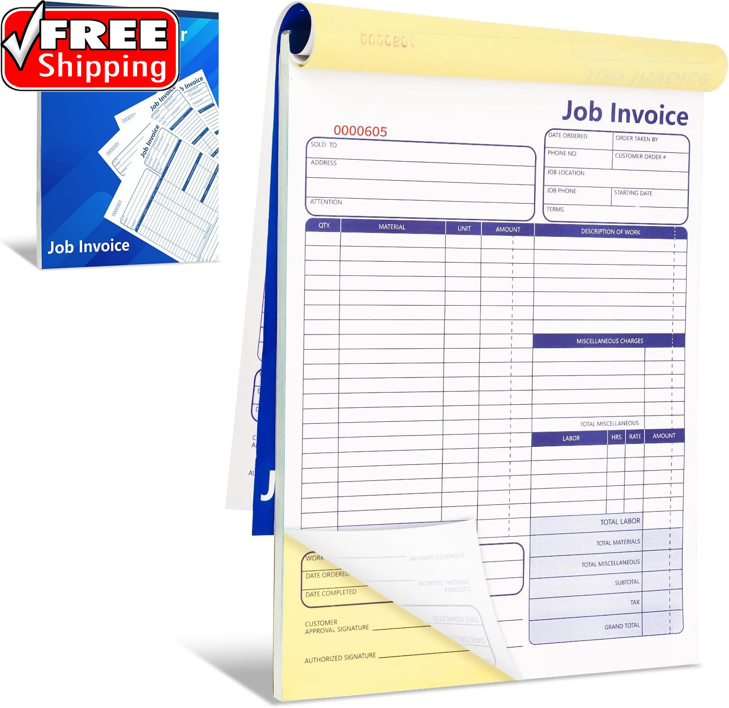 50 Set Job Work Order Forms Job Invoice Forms Invoice Receipt Book Contractor 8.