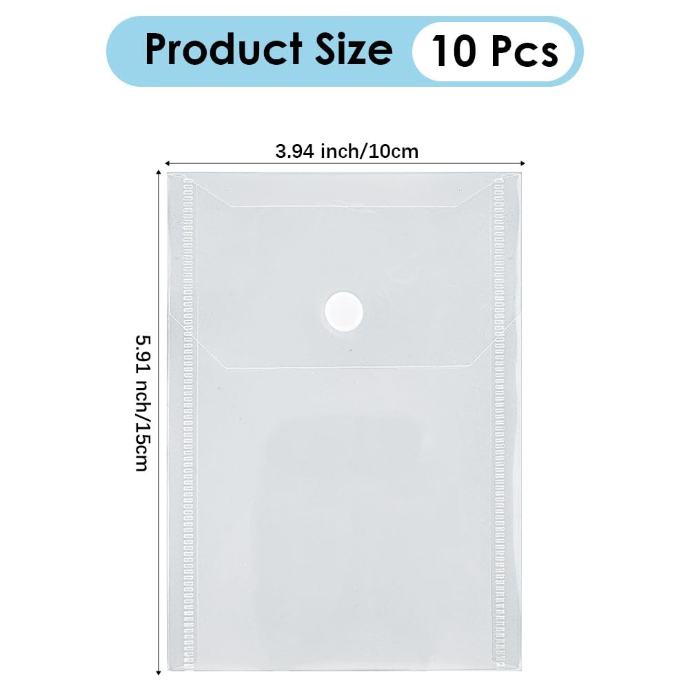 BEAMARKER 10Pcs Clear Plastic Envelopes with Snap 4x6inch(10x15cm),