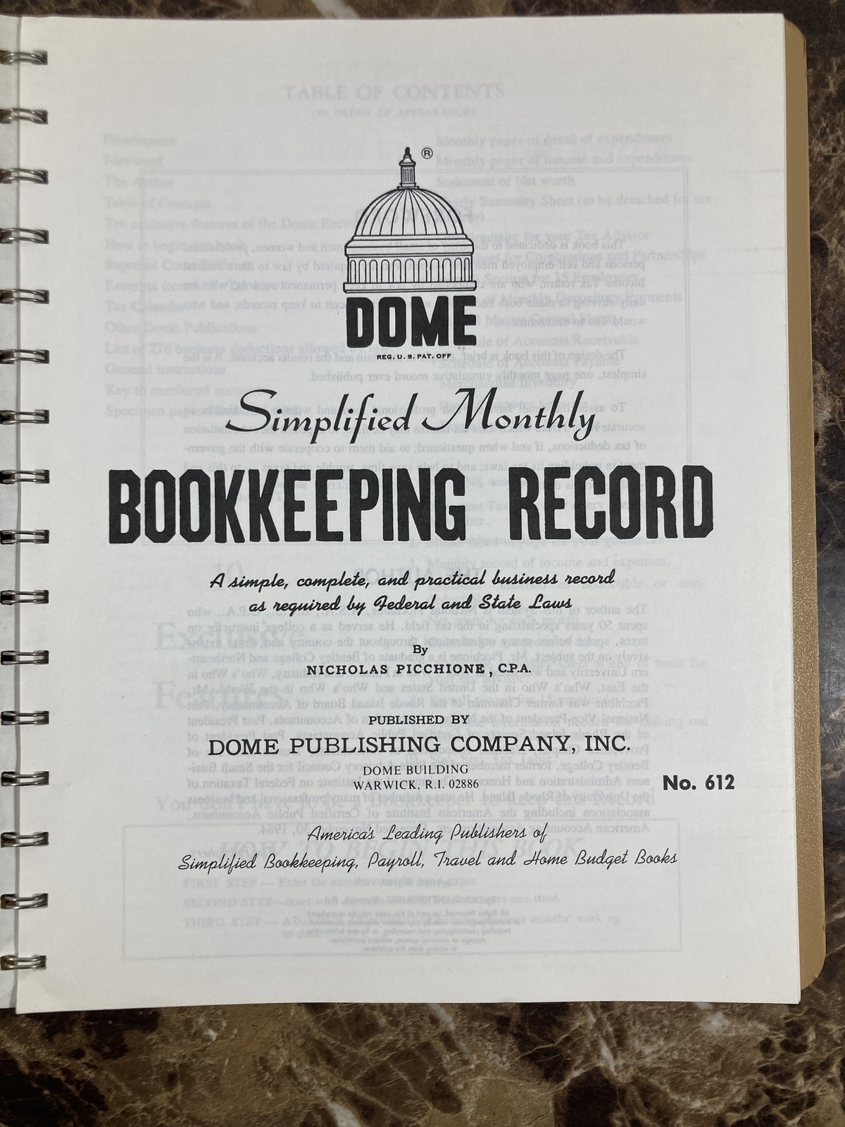 DOME Simplified Monthly Bookkeeping Record # 612 Vintage Business Tax Organizer