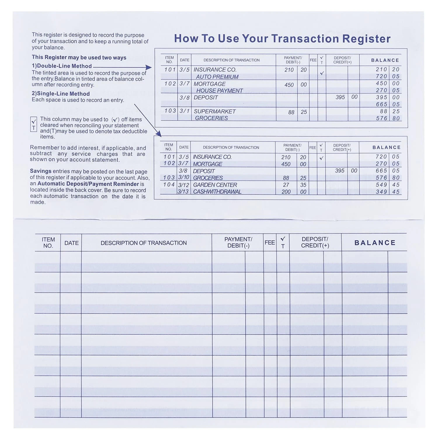 20 Pack Checkbook Register Check Registers for Personal Blank Ledger Transaction