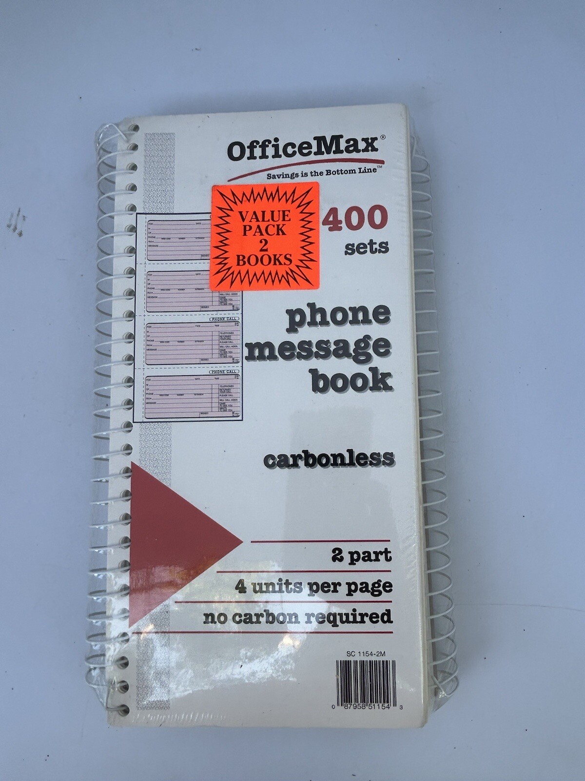 NEW Carbonless Phone Message Book – Office Max SC-1154-2M – 400 Sets Per Book!