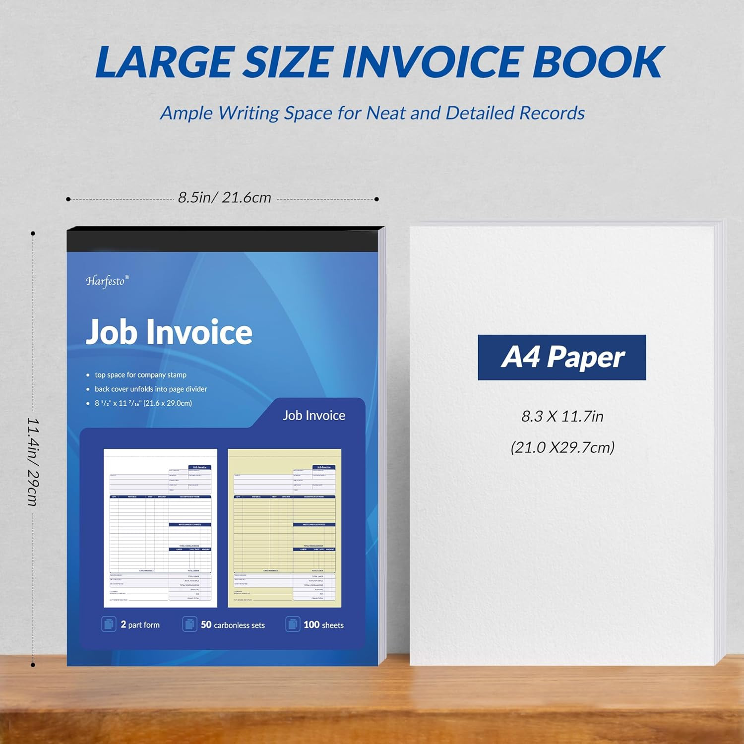 Work Order Forms, 2-Part Carbonless Contractor Invoice Book | 8.5″ × 11.4″ Carbo