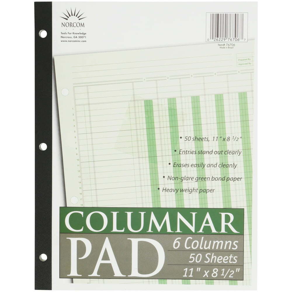 Professional New Columnar Ledger Pad 6 Columns 8.5″ x 11″ Letter Size 50 Sheets