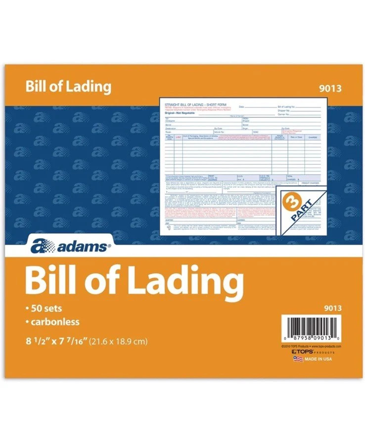Adams Bill of Lading Short Form, 8.5 X 7.5 Inches, 3part, 81/2W x 7L, White