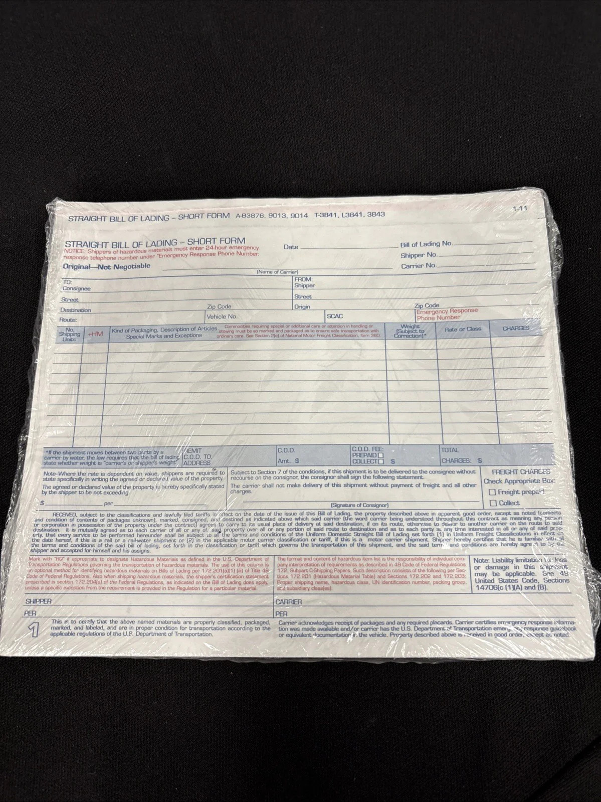 Adams Bill of Lading Short Form, 8.5 X 7.5 Inches, 3part, 81/2W x 7L, White