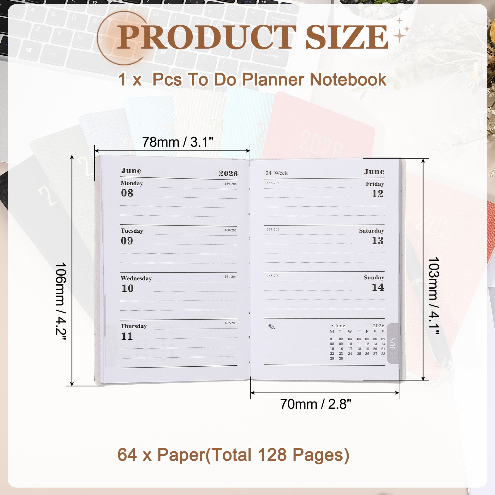 Daily Planner Notebook, 4.2 x 3.1″ 2026 to Do List Notebook, Star Black