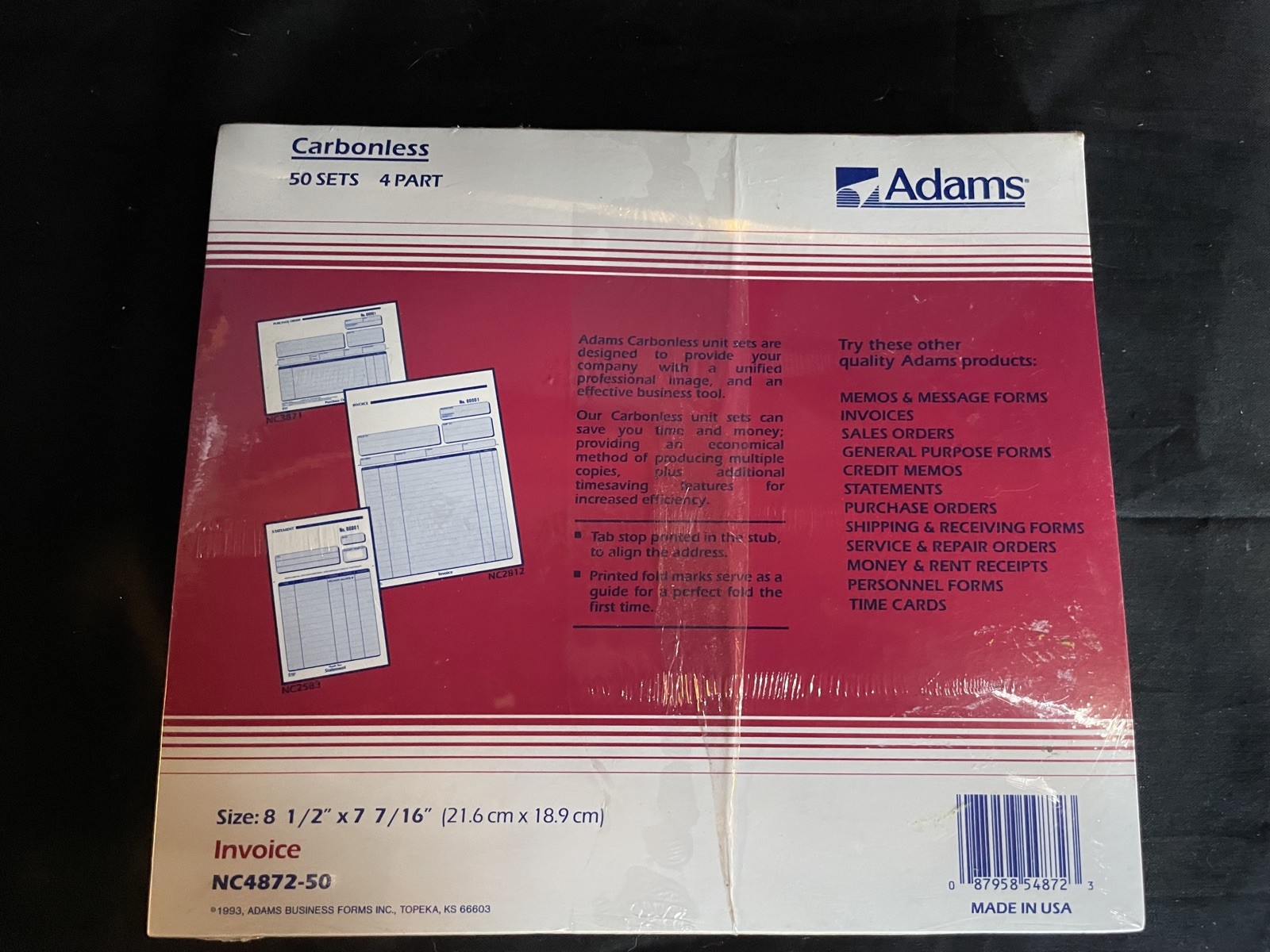 Vintage Adams Invoice Pad Carbonless 4 Part Office Supplies 50 Sets x-274