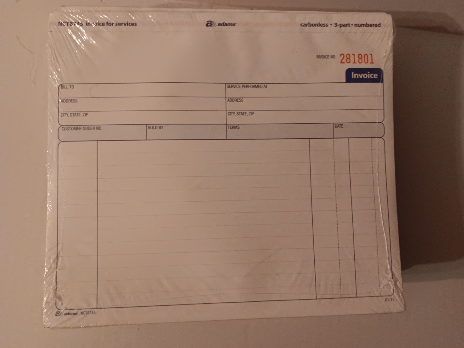 4 pack Adams Invoice for Services 50 Unit, 7.44 x 8.5 Inches, White/Canary/Pink