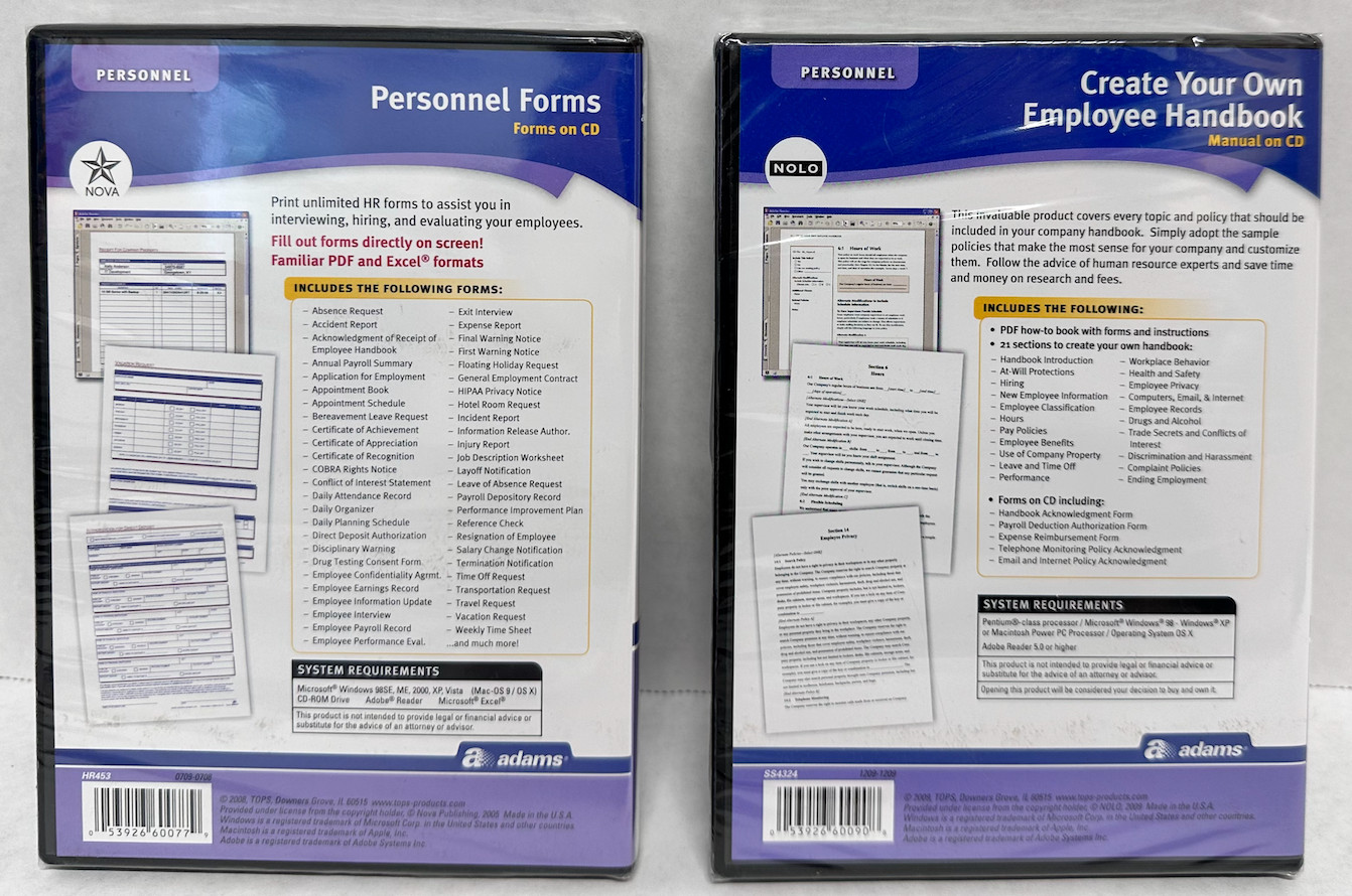 Adams Personnel BUNDLE -New Employee Info, Forms on CD, Create Employee Handbook