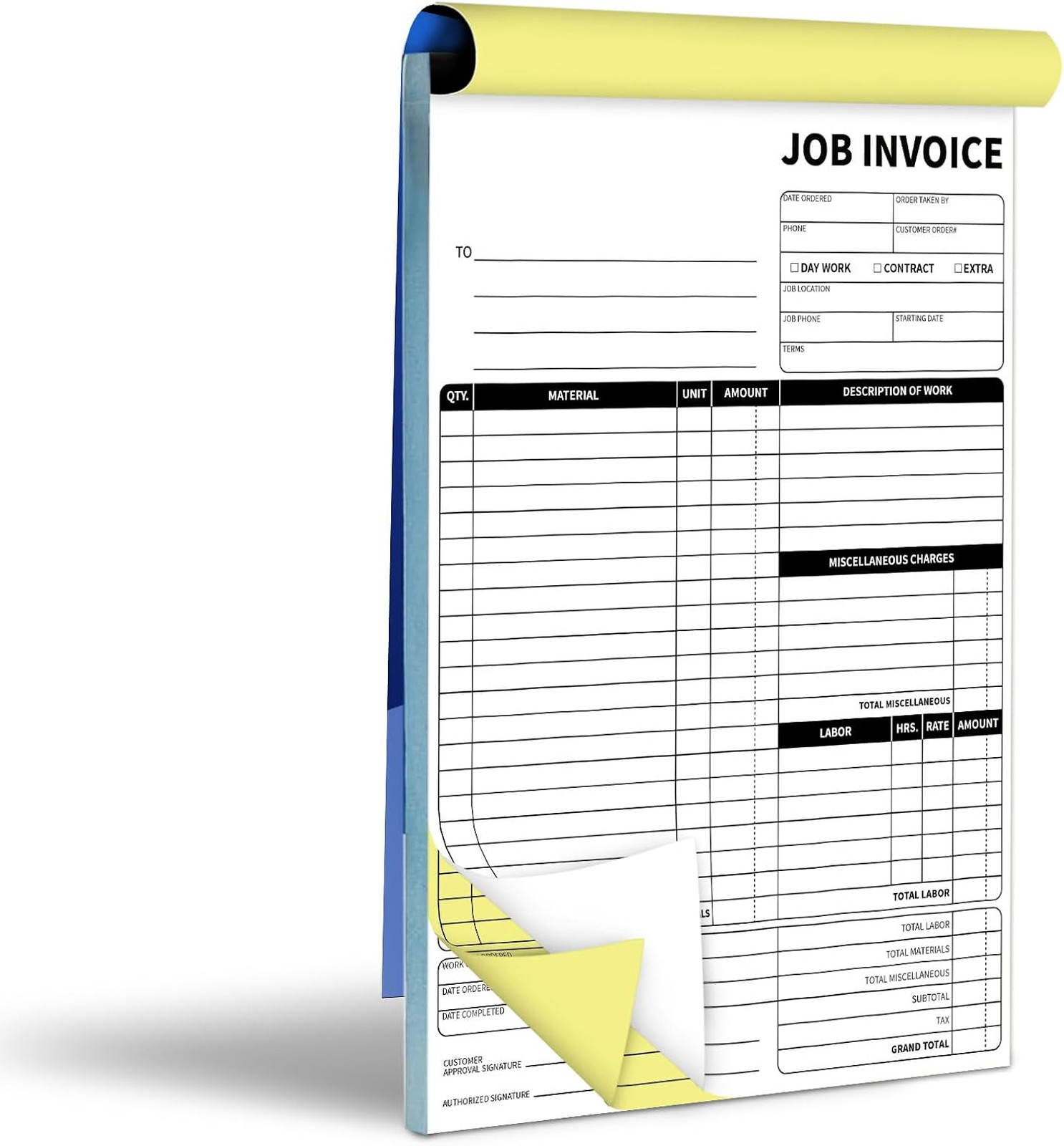 Carbonless Work Order Forms 7.5 x 11 Inches Invoices for Small Business Sales