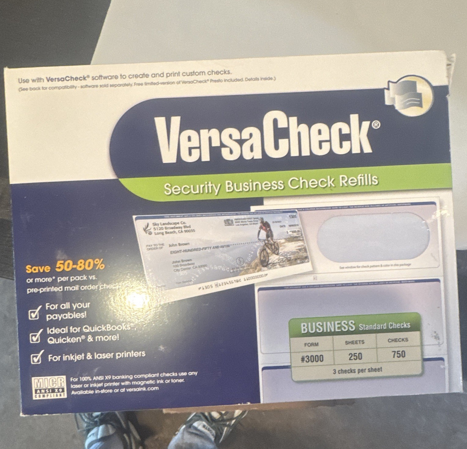 VersaCheck Security Business Check Refills Model #3000 250 Sheets 750 Checks