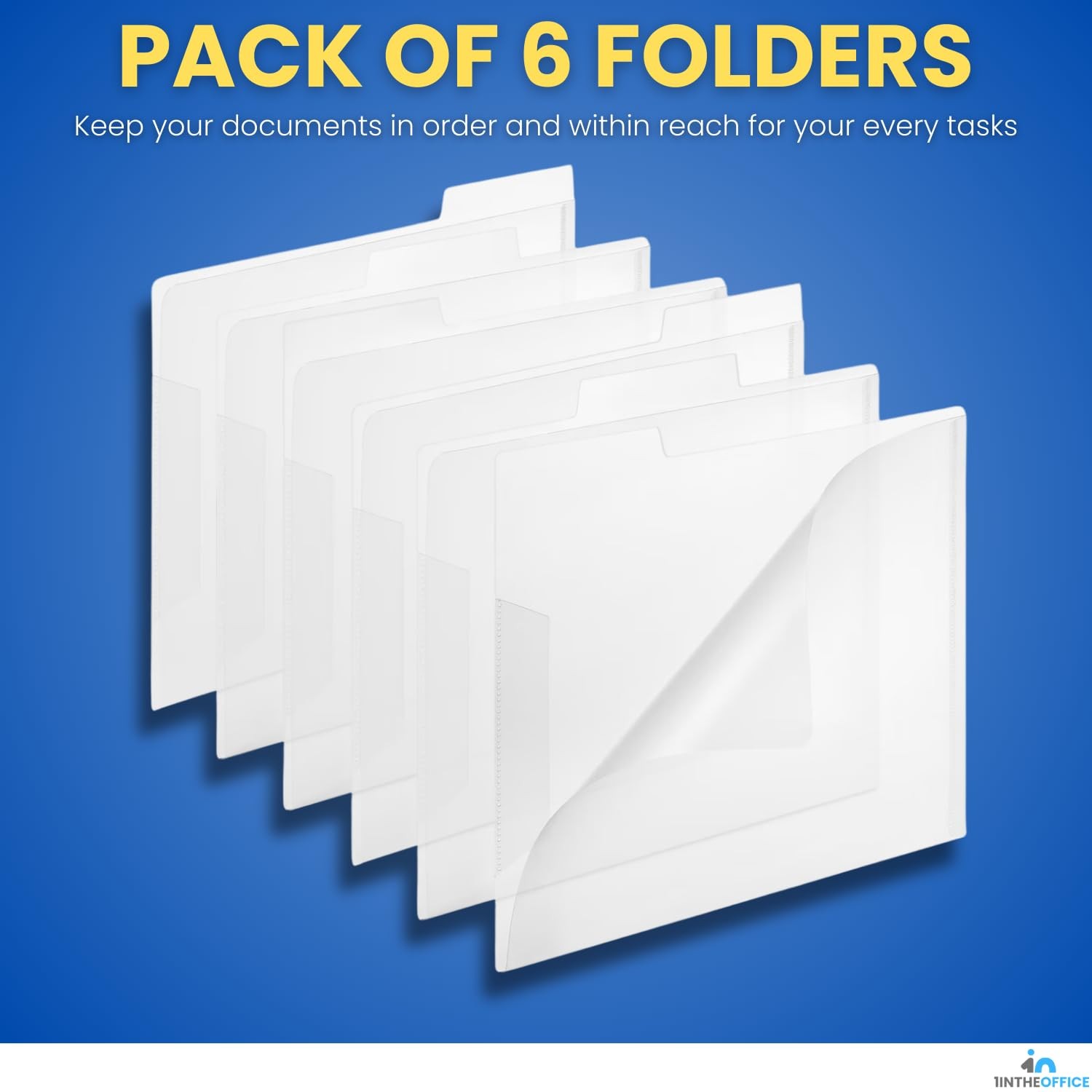 1InTheOffice Clear Plastic Folder Letter Size, Poly File 3 Tab,