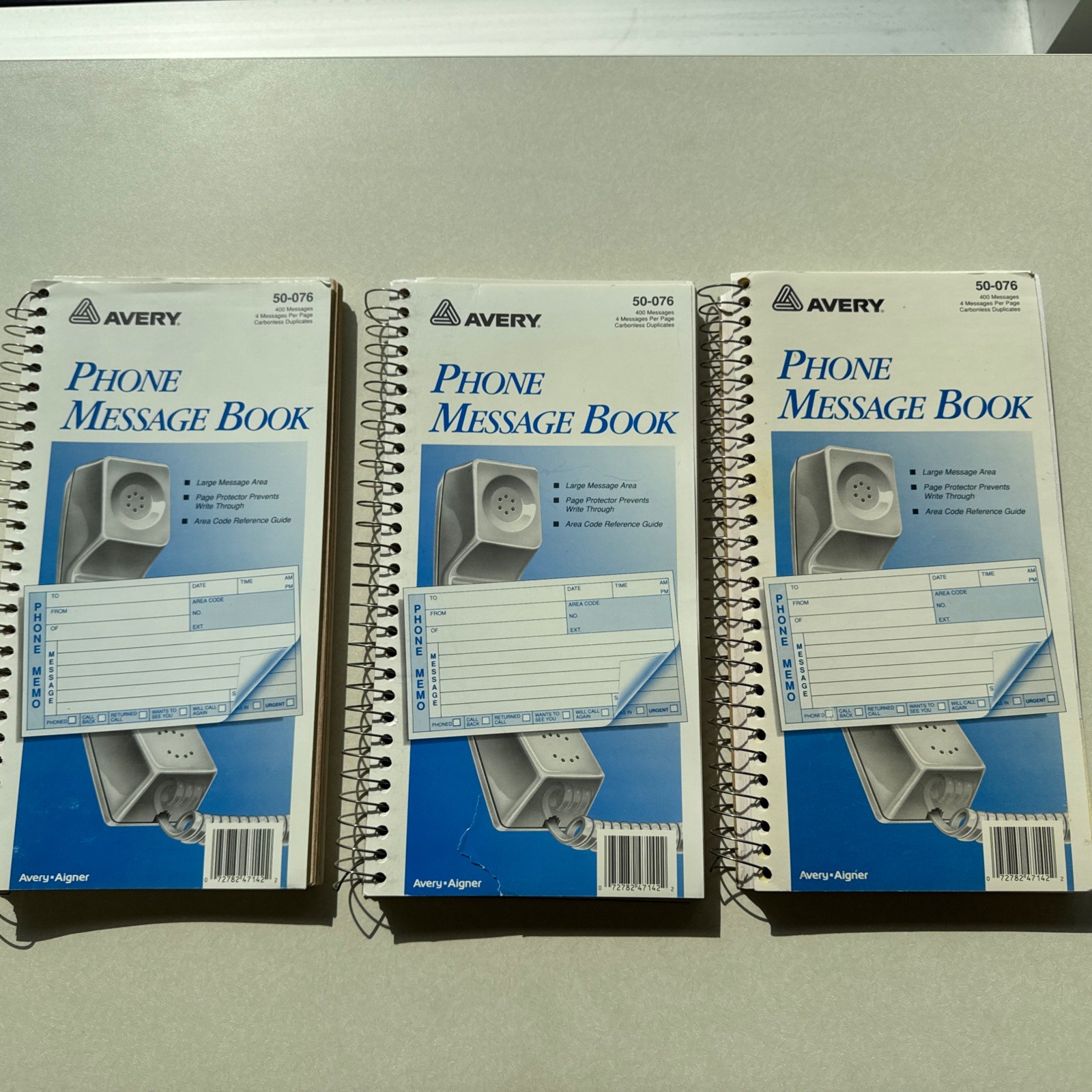 (3) Phone Message Books Avery 50-076 400 Msg Carbonless Pads Lot of 3 Used