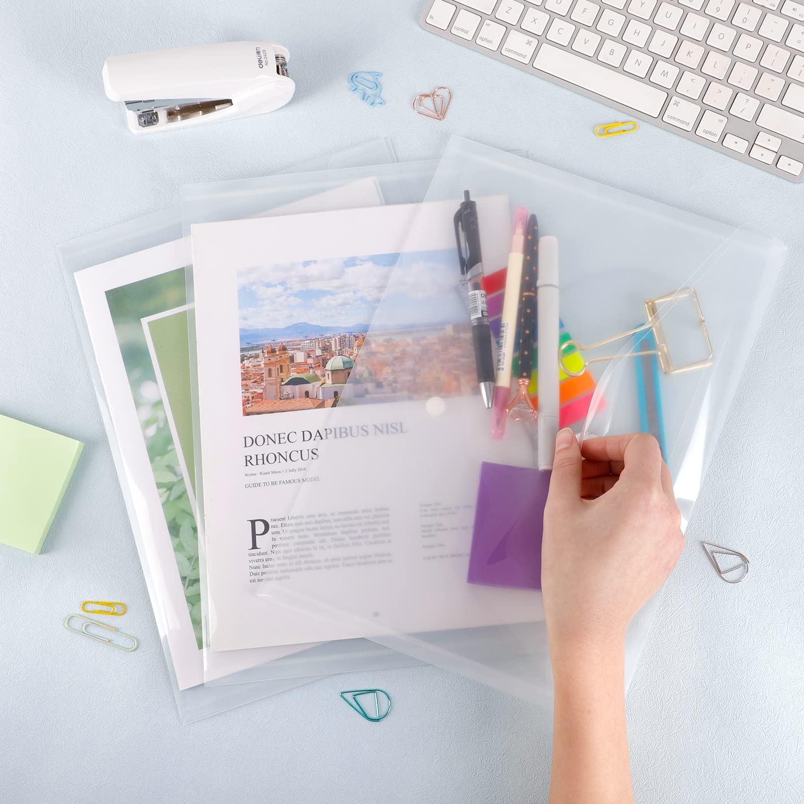 EOOUT 50pcs Plastic Envelopes with Button Snap A-50PCS, Transparent Color