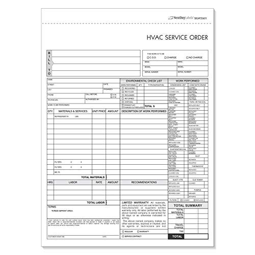 HVAC Service Order Invoice & Repair Detail Form – 3 Part Carbonless, 100 Sets