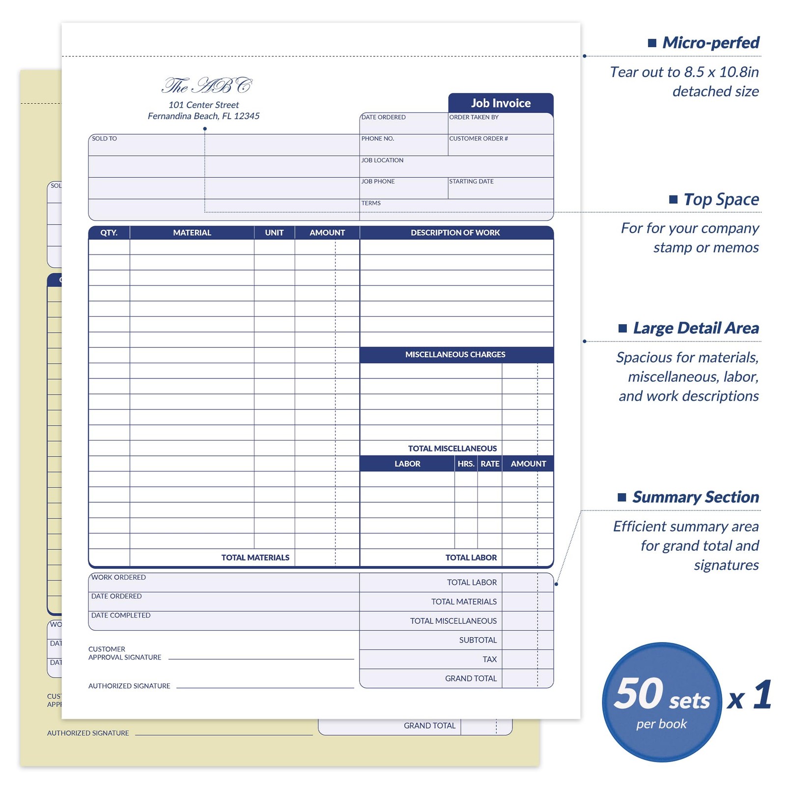 Job Work Order Forms, Large Size Contractor Invoice Book 8-1/2″ x 11-7/16″, I…