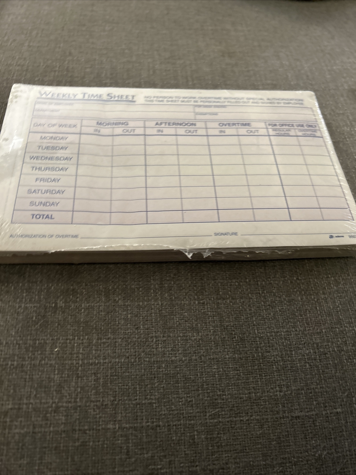 Adams NC9507 Time Sheet weekly 2-part carbonless 100 carbonless sets Sealed New