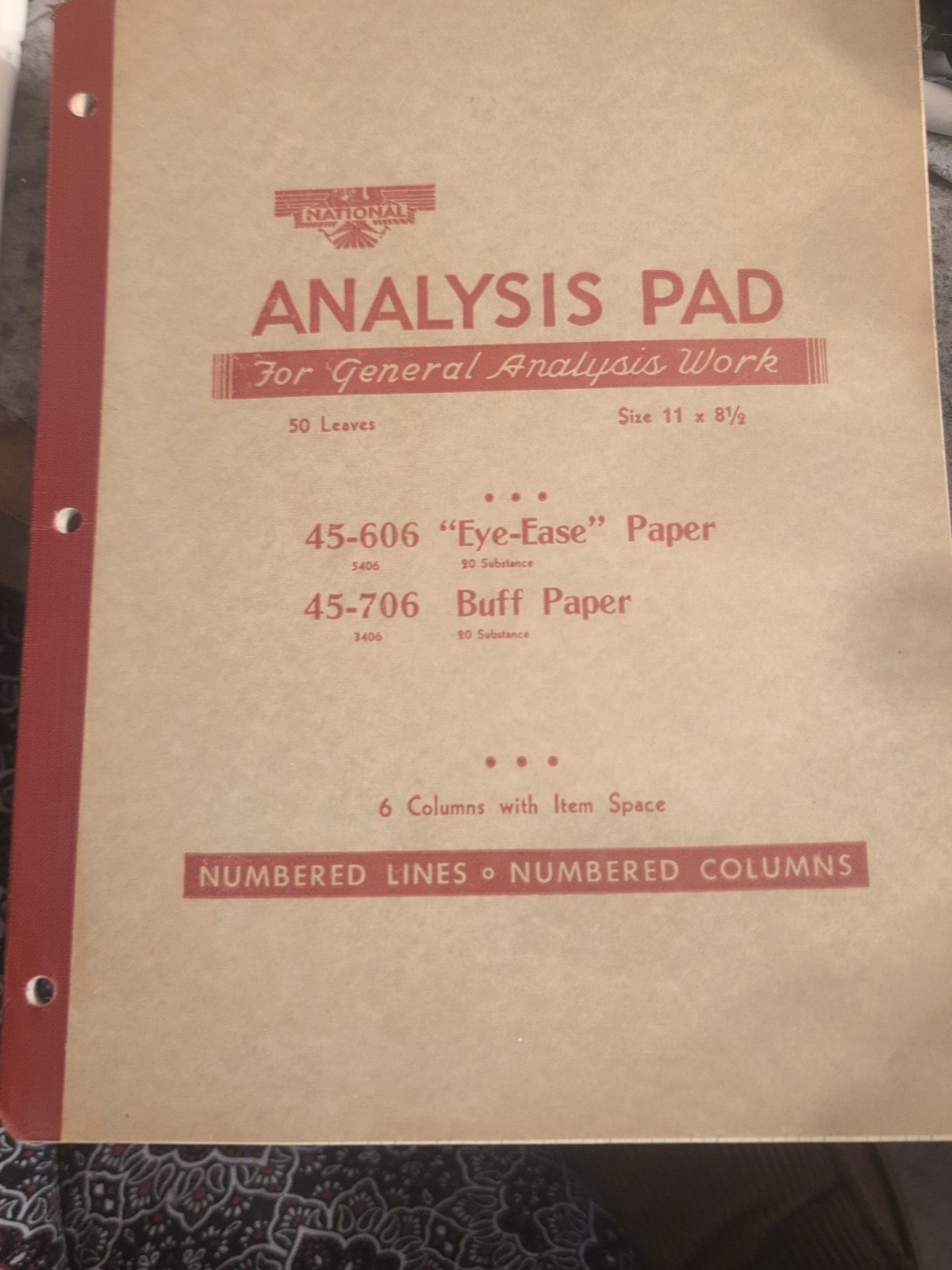 Vintage National Analysis Pad #45-605, 11″ x 8.5″, 5 Columns, 50 Pages