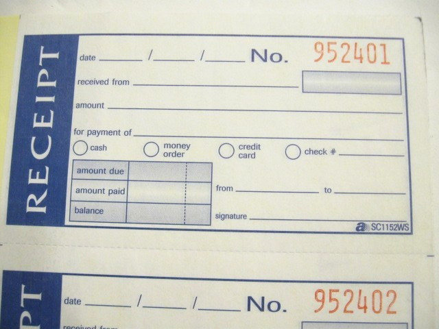 Reciept Book: Adams 2-Part (Duplicate); 200 5 1/4 ” X 2 3/4 ” Carbonless