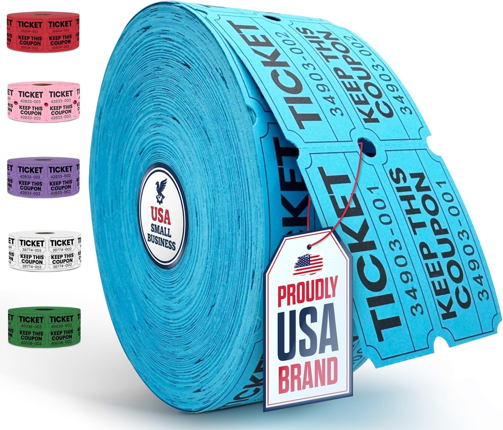 PM Company 2000 Pcs (1000 Pairs) Raffle Tickets Double Roll, 2″x2″, Blue