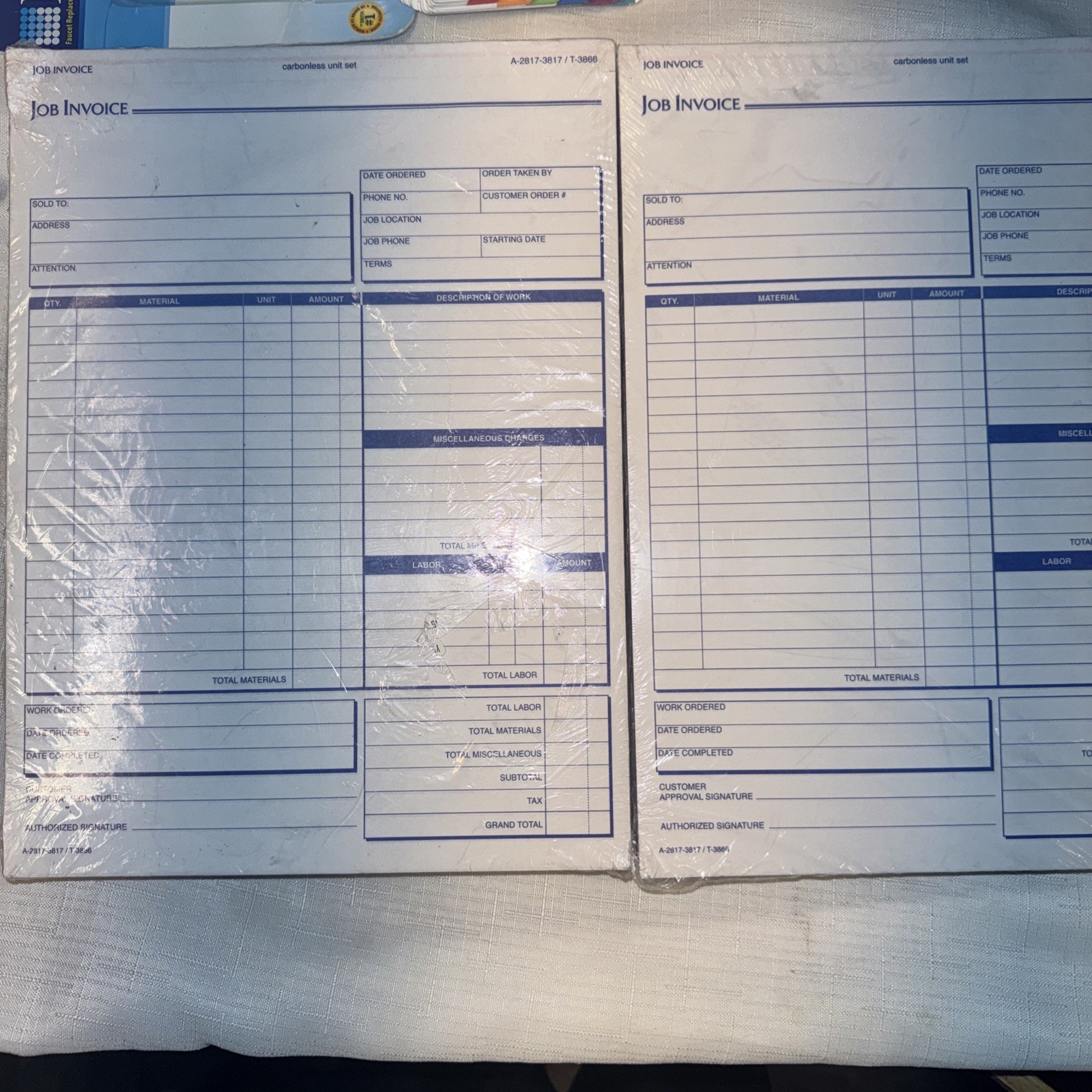 2 Adams Job Invoice Forms, 2-Part Carbonless, For Service 8-1/2 x 11 inches NEW