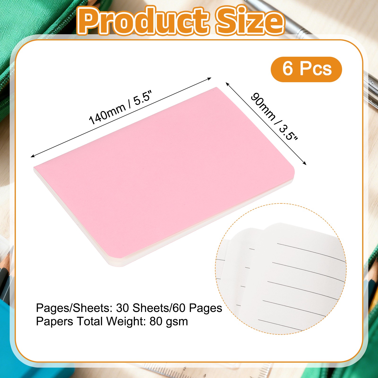 6 Pack A6 Notebook, A6 Journal Mini Notebook Pocket Kraft,Pink