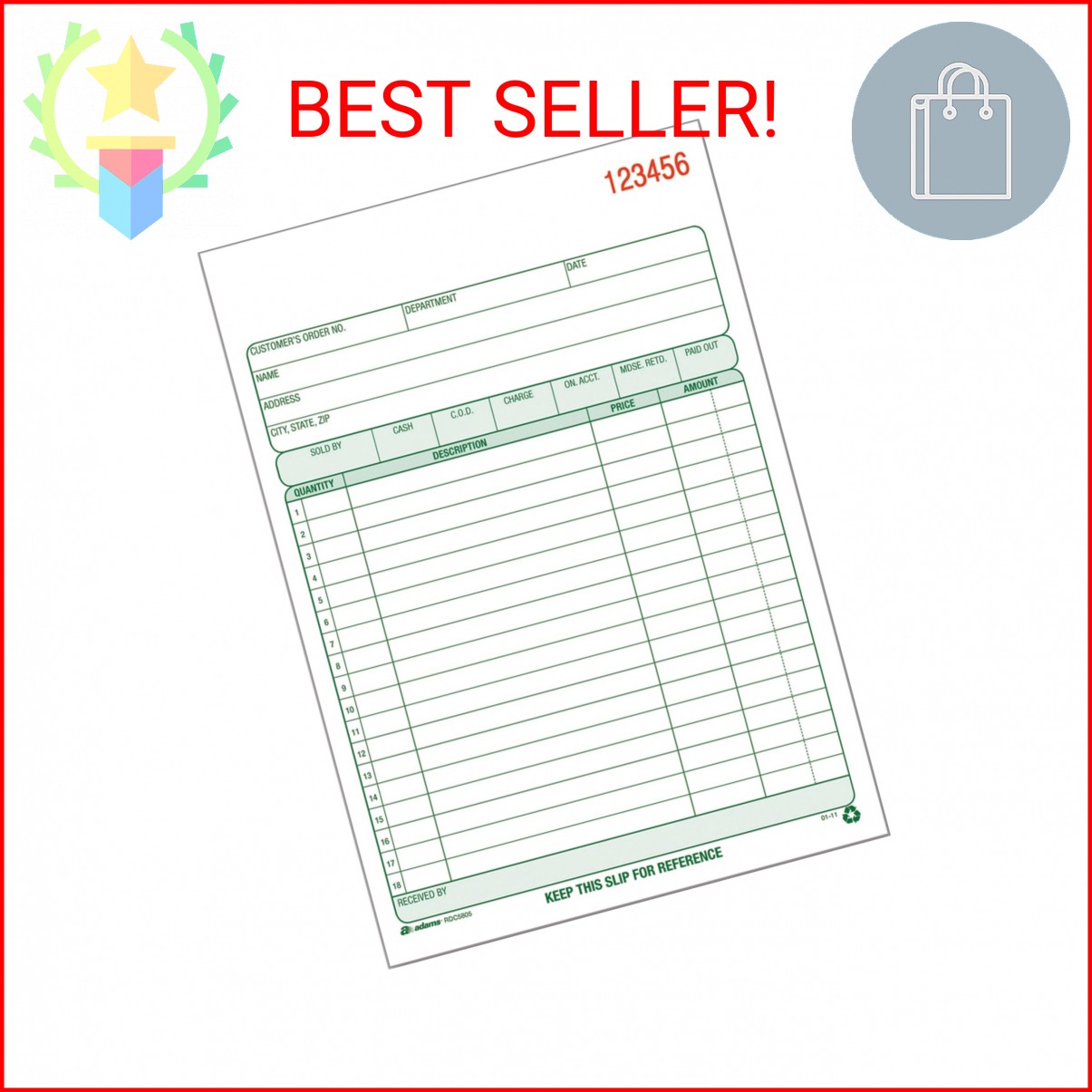 Adams Recycled All Purpose Sales Order Book, 2-Part Carbonless, White/Canary, 5-