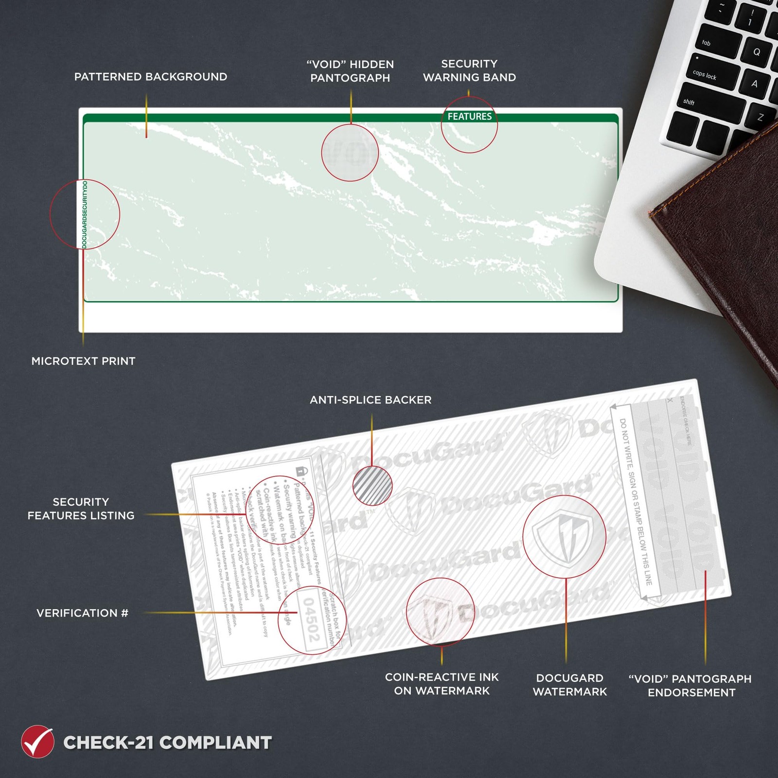DocuGard Green Marble Business Checks 500 Sheets with 11 Security Features