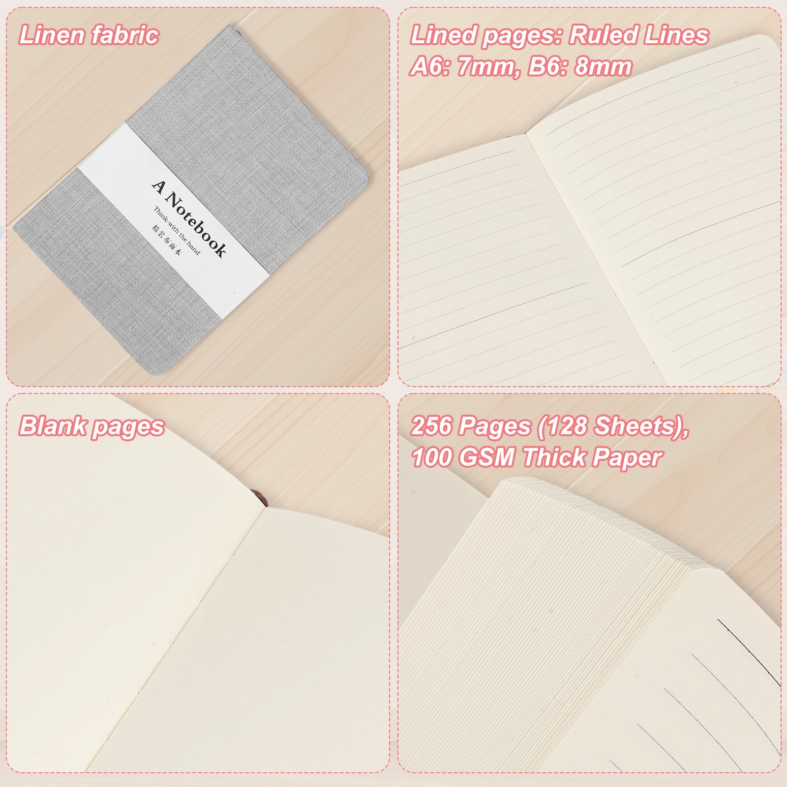 Linen Journal Notebook, 256 Pages 100 Gsm B6（5×7） Hardcover Journals (SmokyGray)