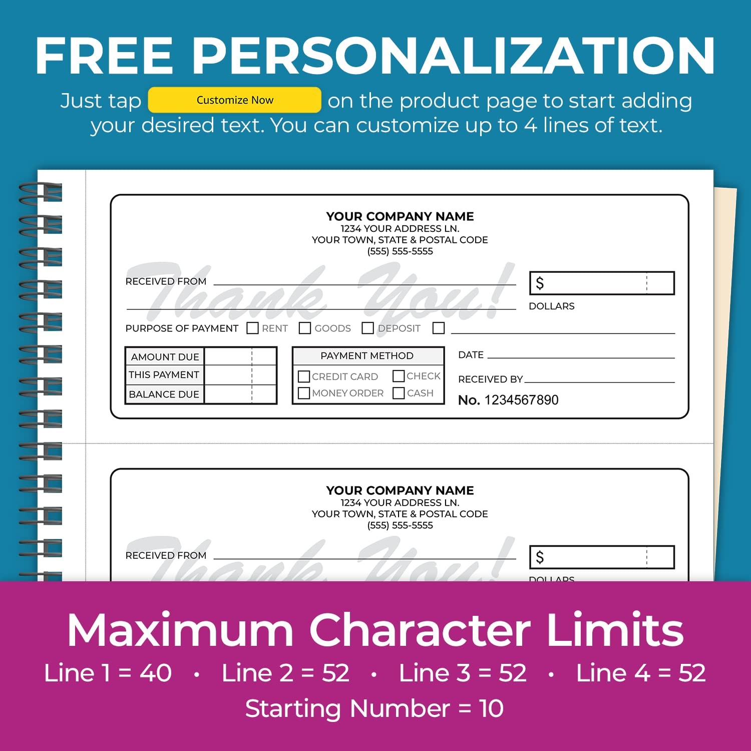Custom 8.5″ x 7″ (3 Per Page) Carbonless NCR Books in 2-Part Duplicate Invoic…